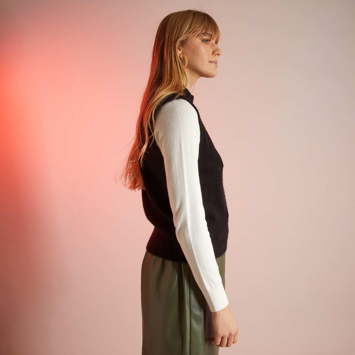 Pull sans manches en maille doudou noir