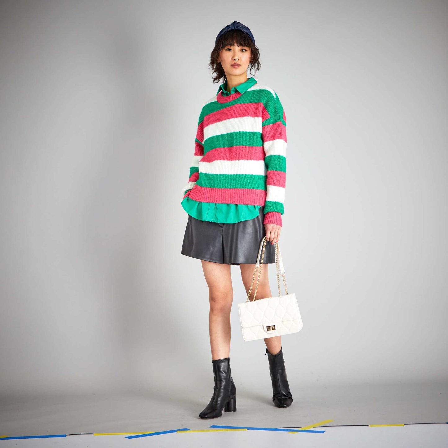 Pull en maille rayures Rose/vert