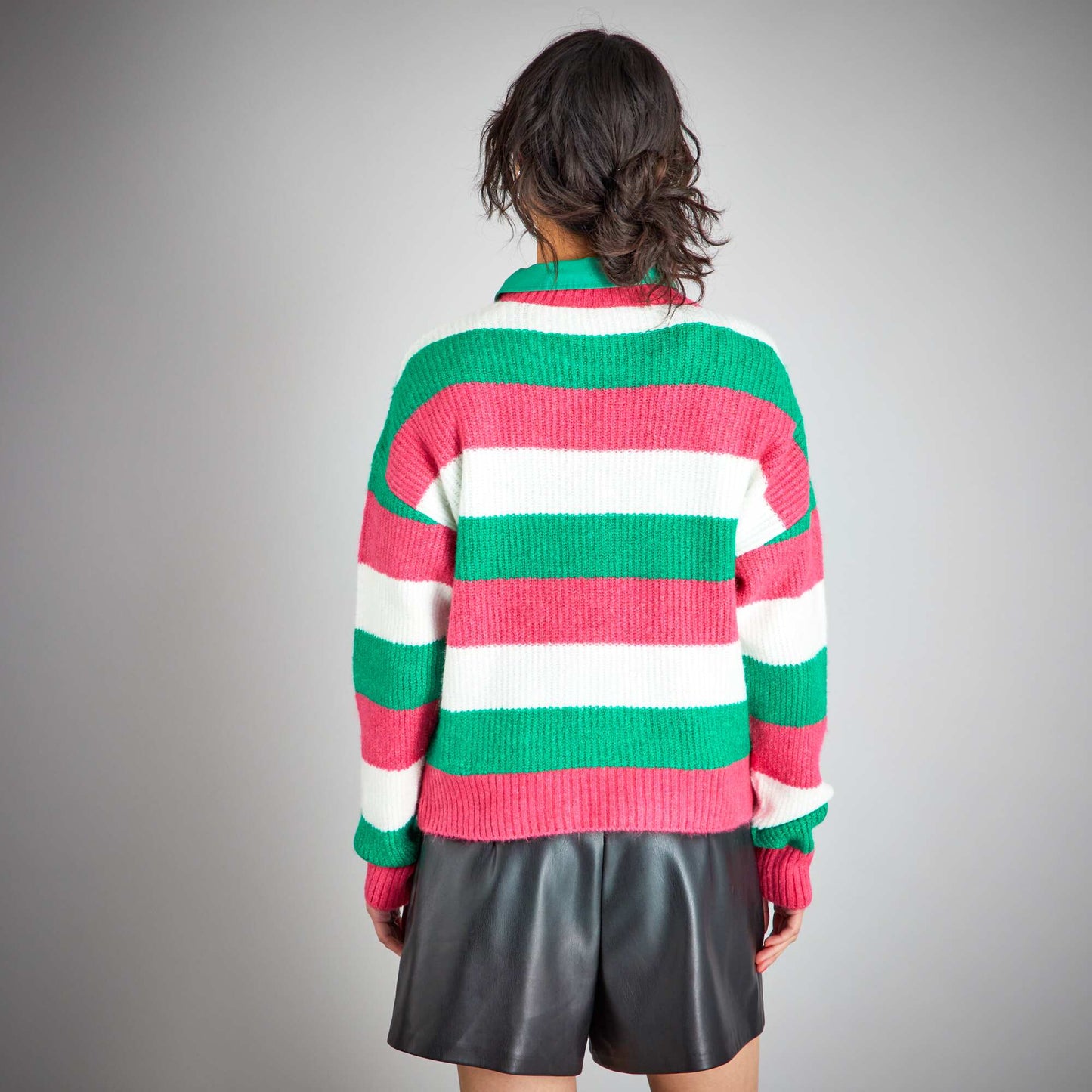 Pull en maille rayures Rose/vert
