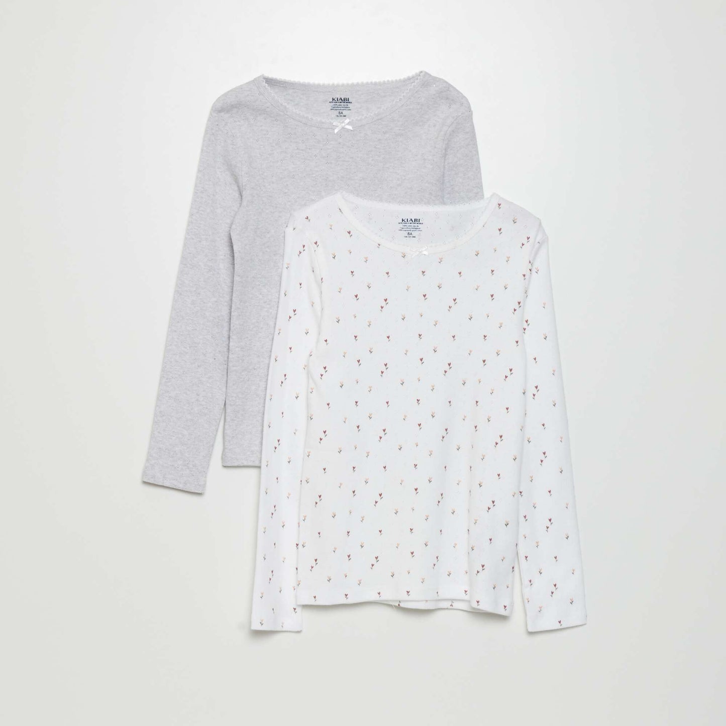 T-shirt en maille pointelle Blanc/gris