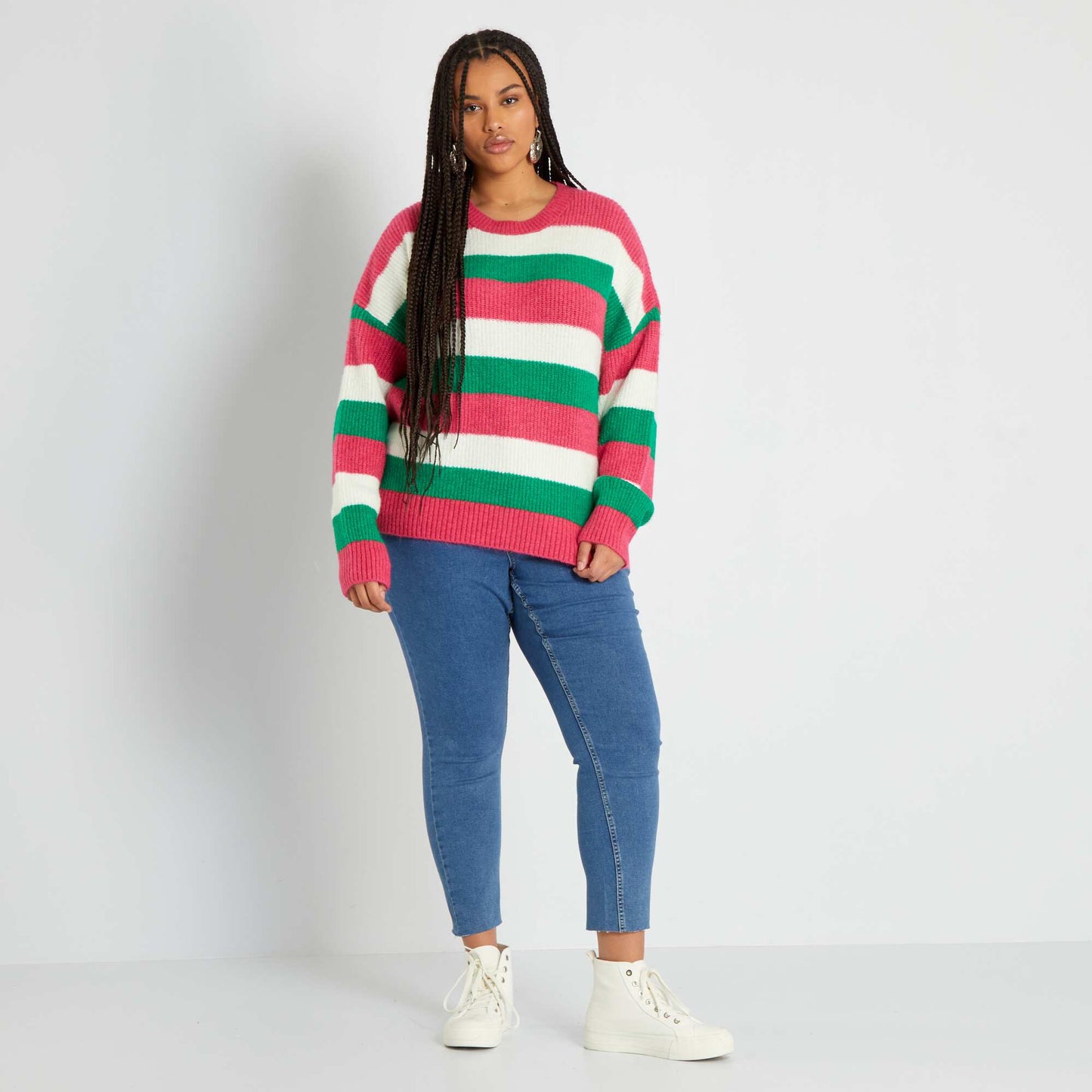 Pull en maille tricot Rose/vert/blanc
