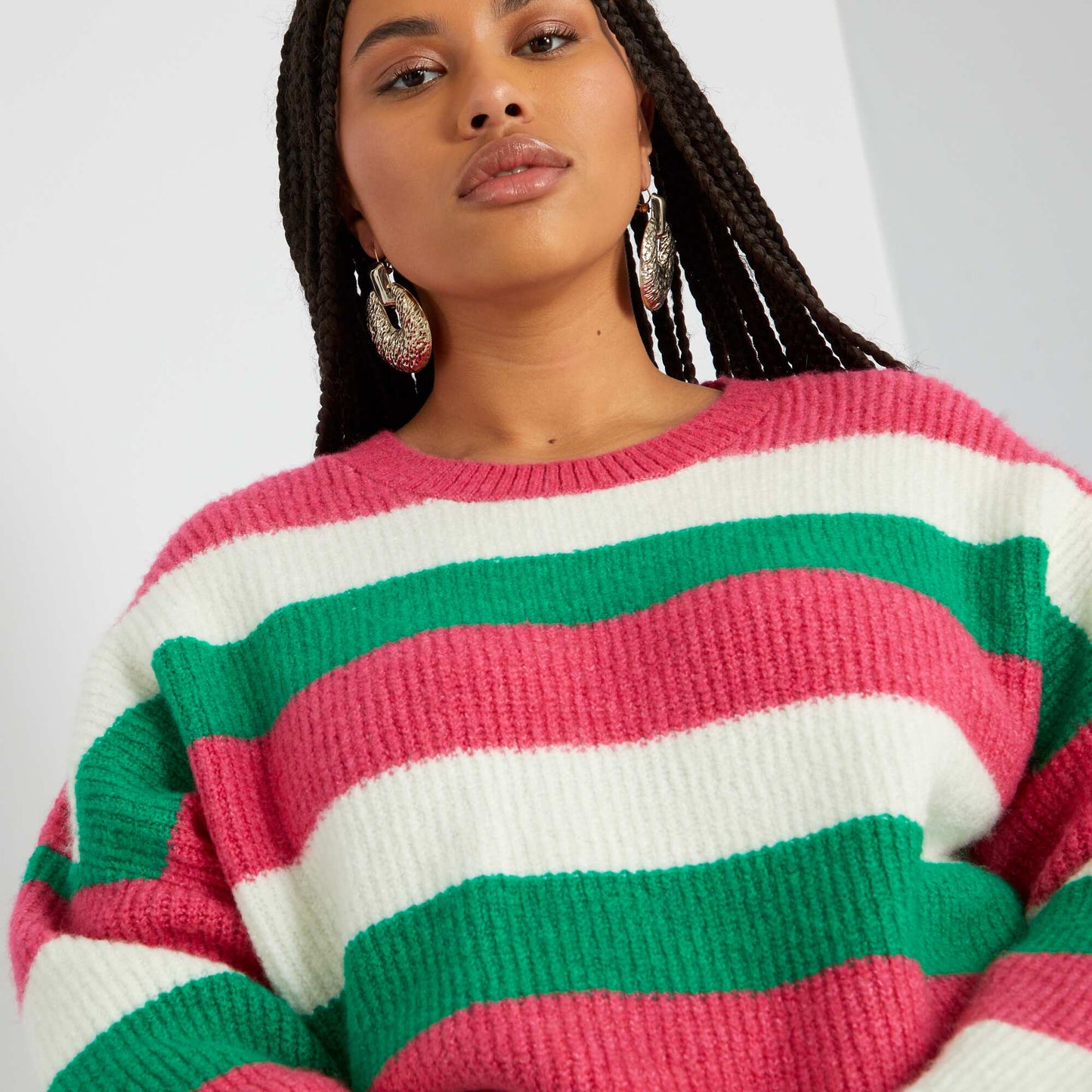 Pull en maille tricot Rose/vert/blanc