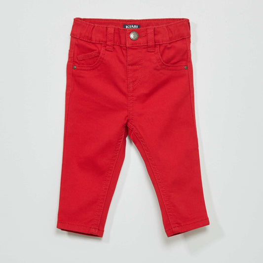 Pantalon slim en twill avec taille ajustable Rouge
