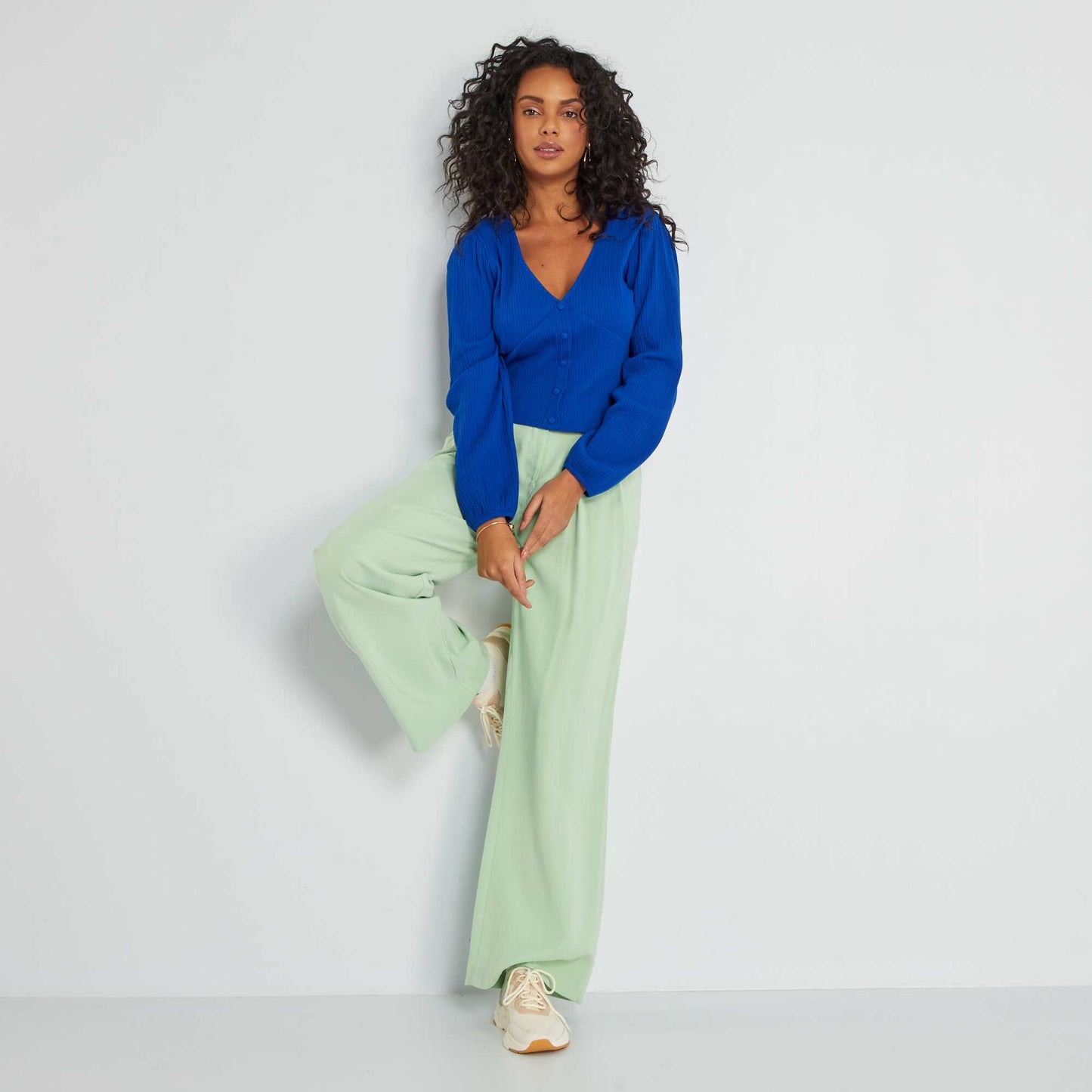 T-shirt en coton manches longues bleu