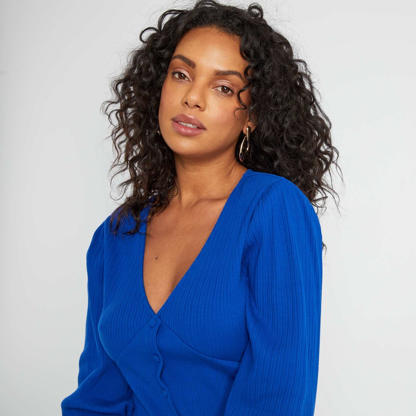 T-shirt en coton manches longues bleu