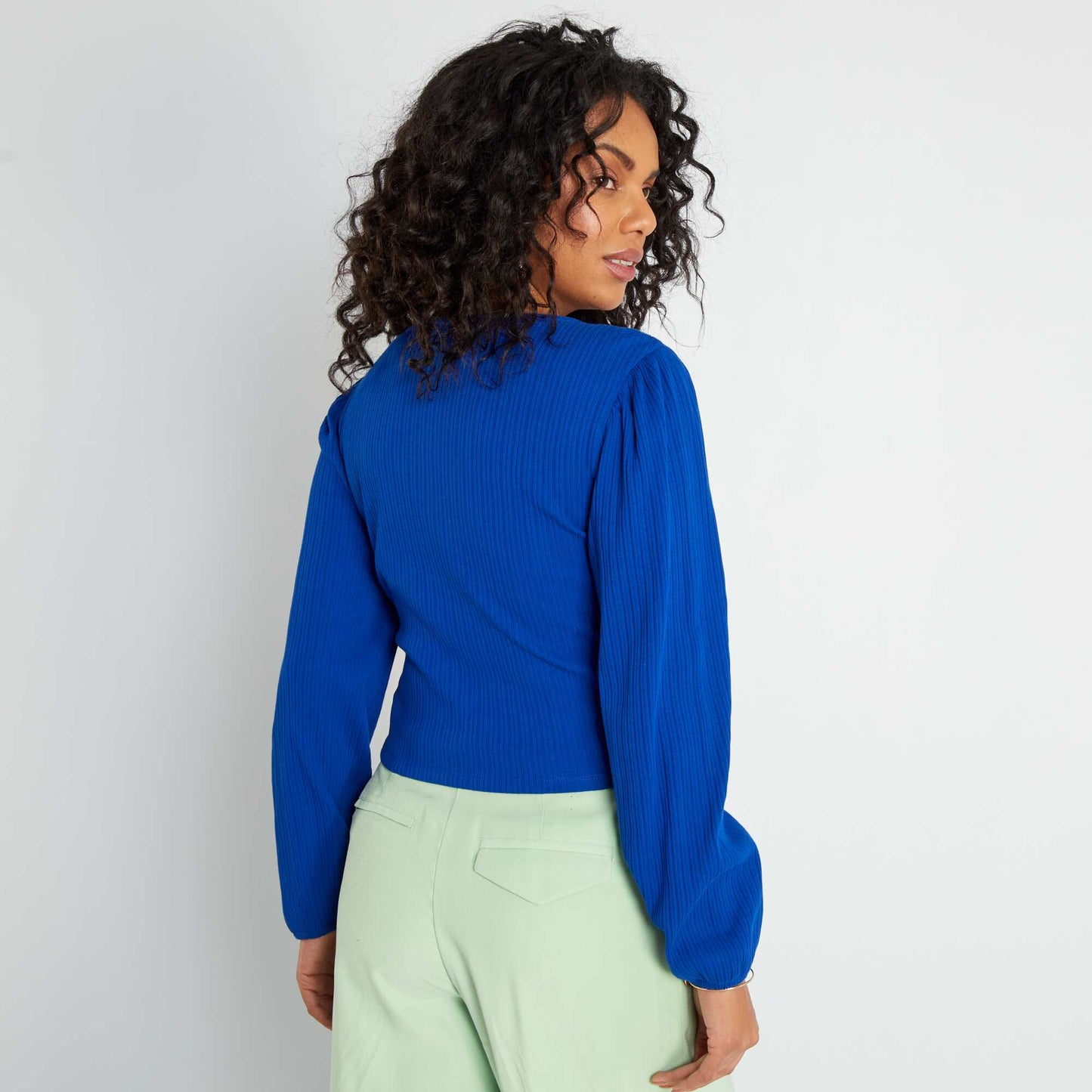 T-shirt en coton manches longues bleu