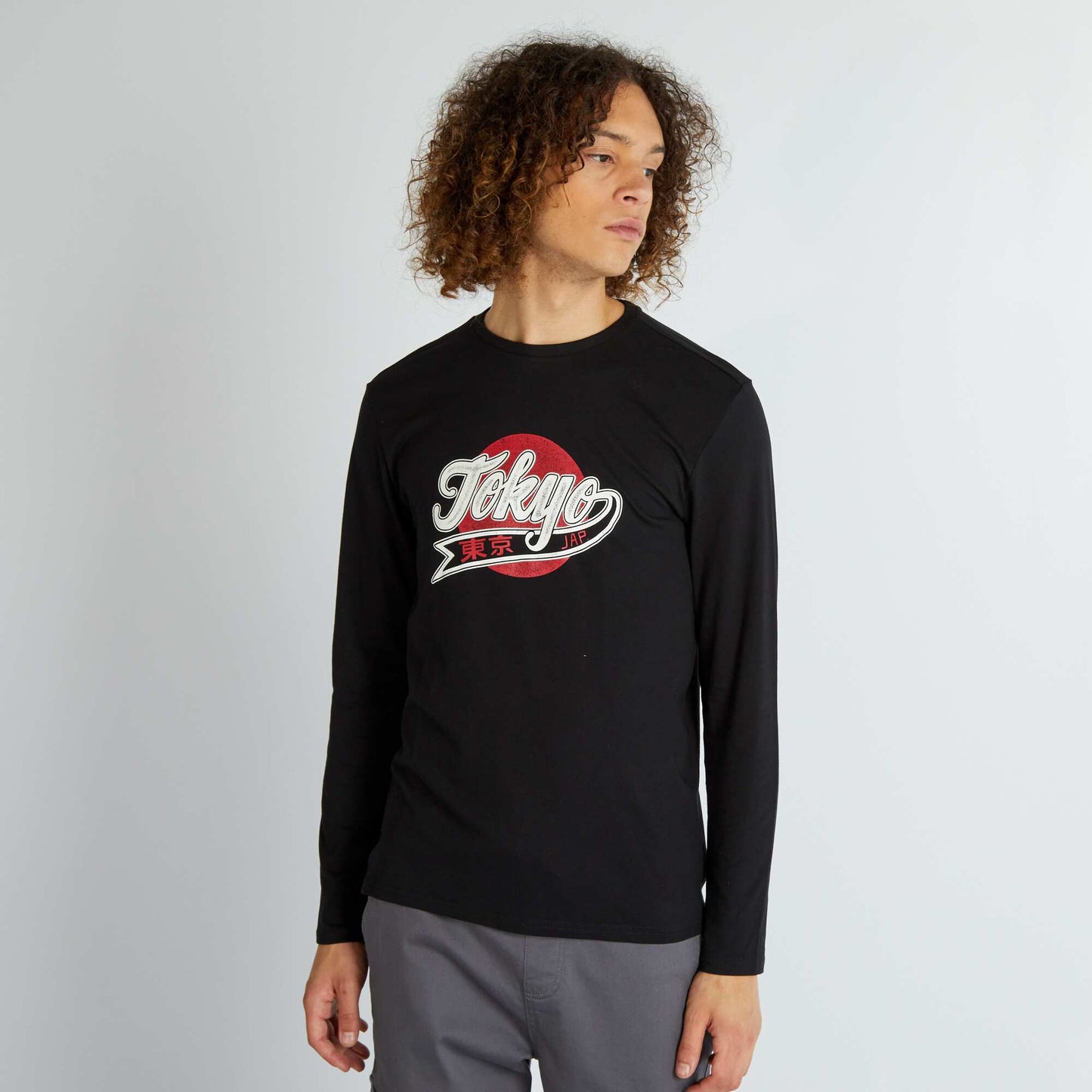 T-shirt col rond manches longues Bleu
