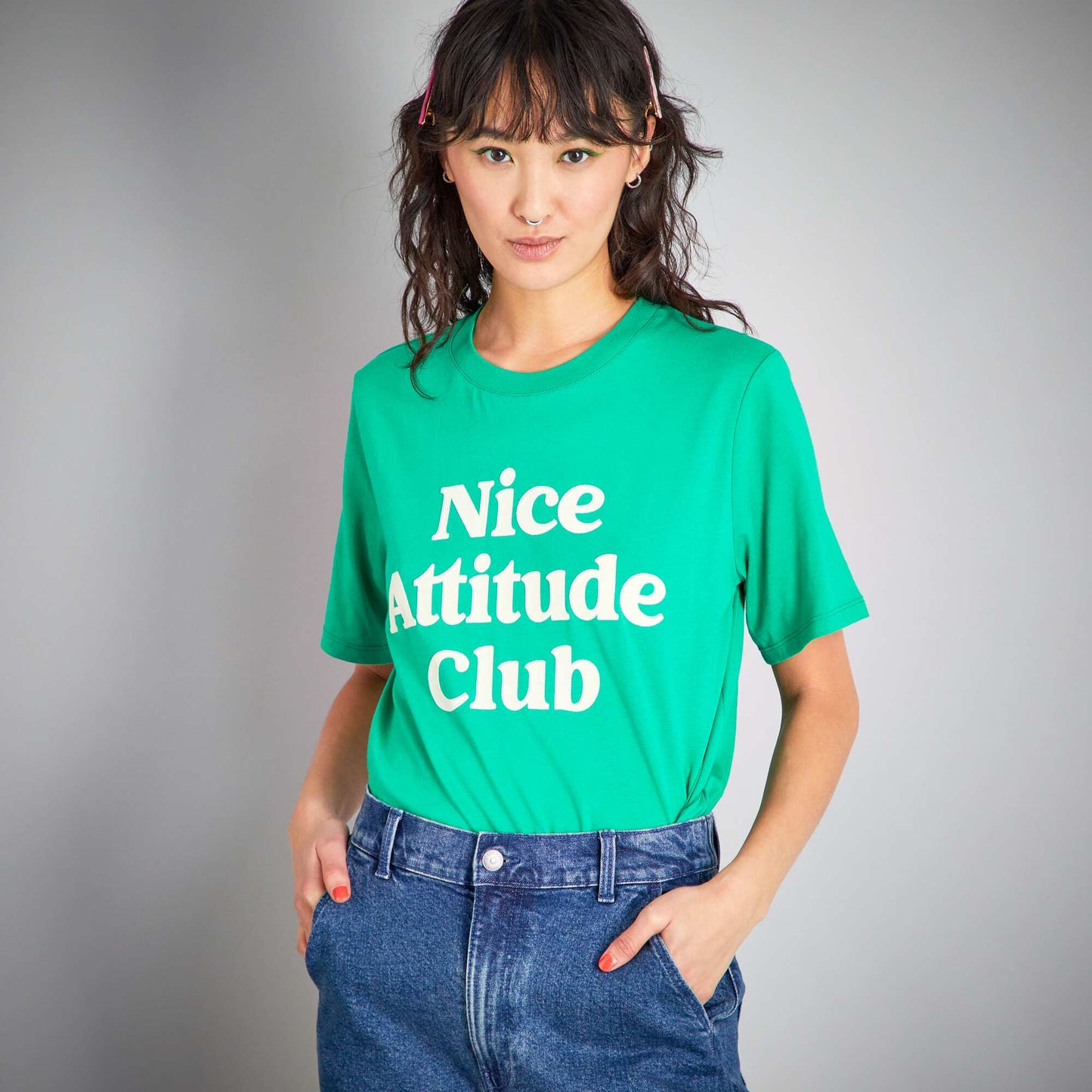 T-shirt en jersey avec message Vert