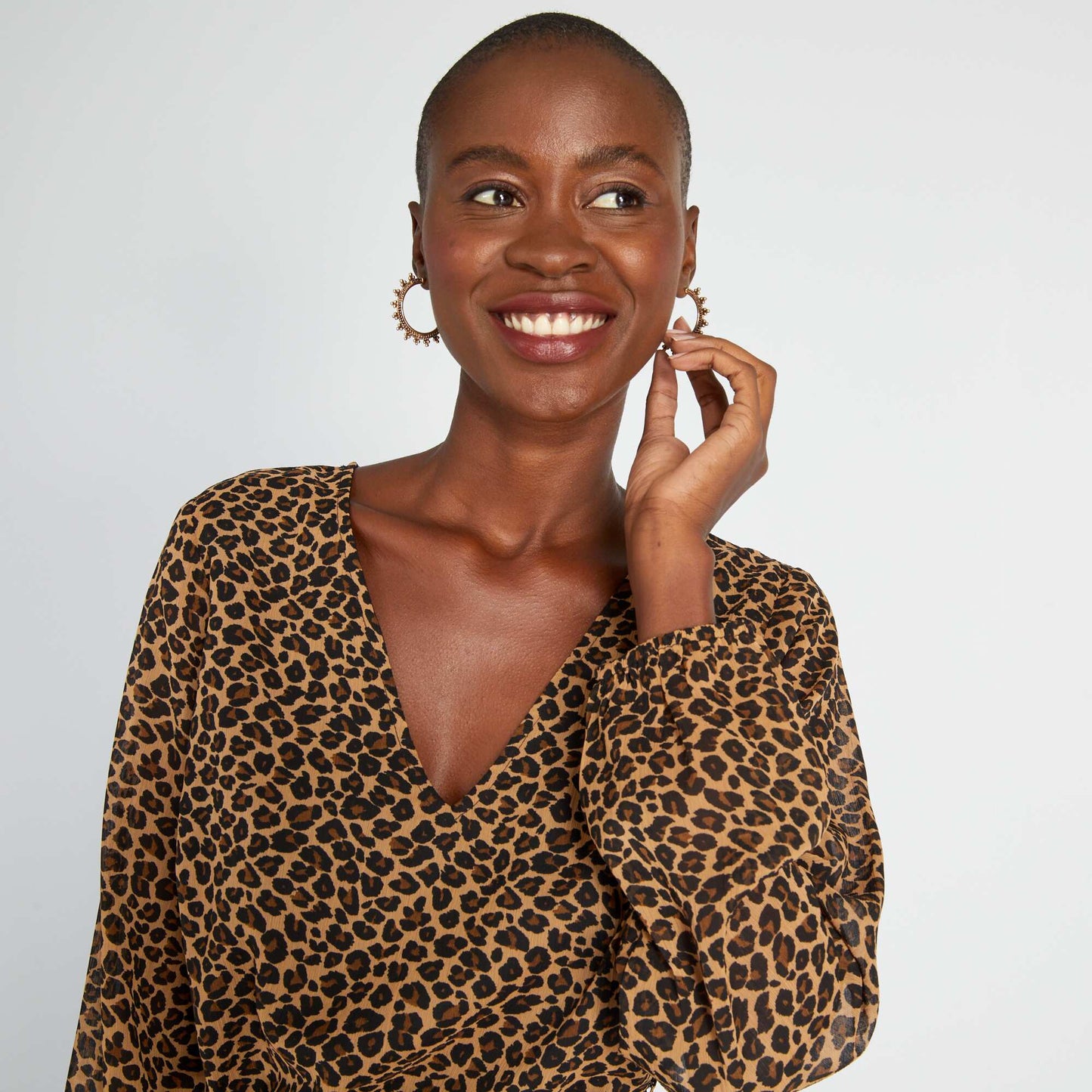 Robe motif avec ceinture nouer Beige