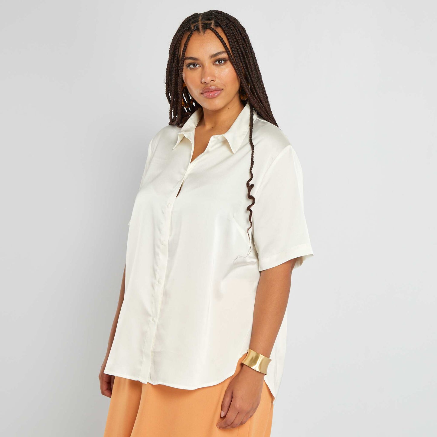 Chemisier satin col italien BLANC NEIG