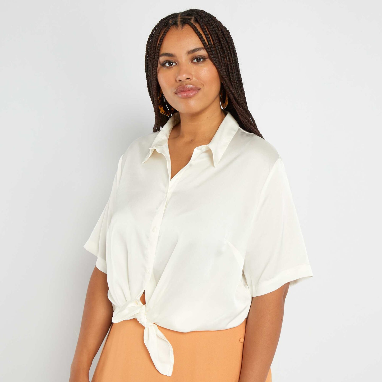 Chemisier satin col italien BLANC NEIG
