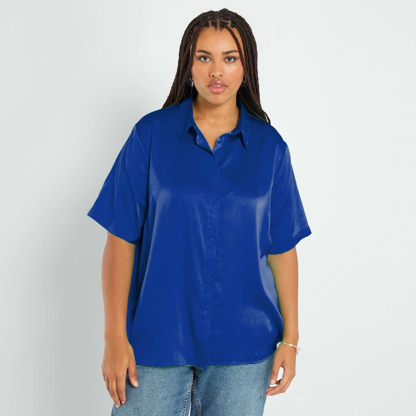 Chemisier satin col italien BLEU WEB