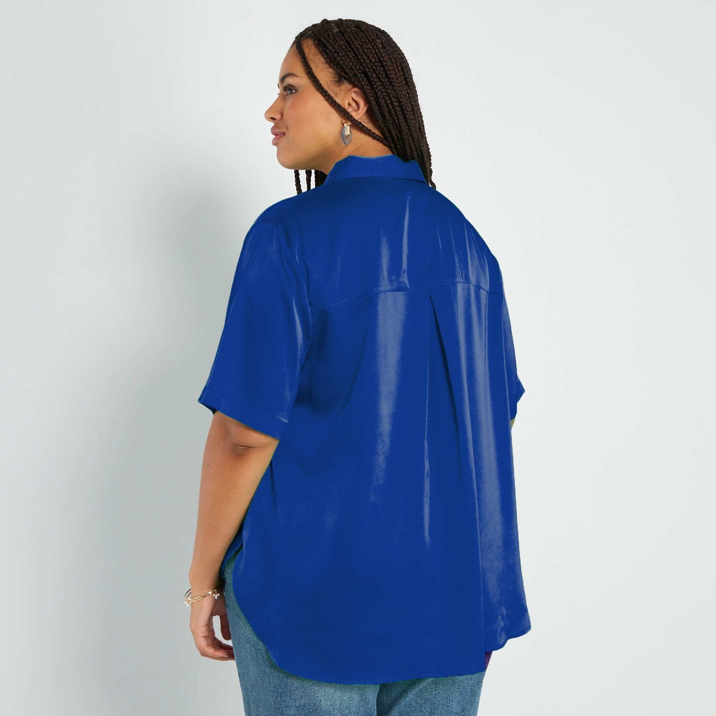 Chemisier satin col italien BLEU WEB