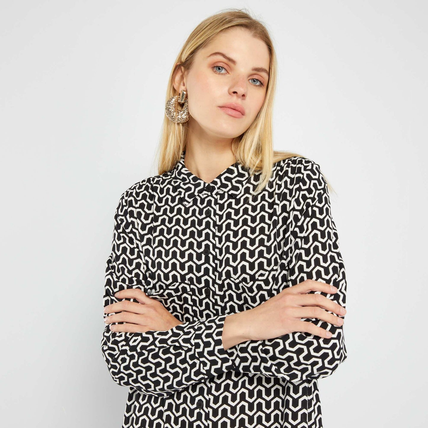 Robe chemise longue imprim e Noir