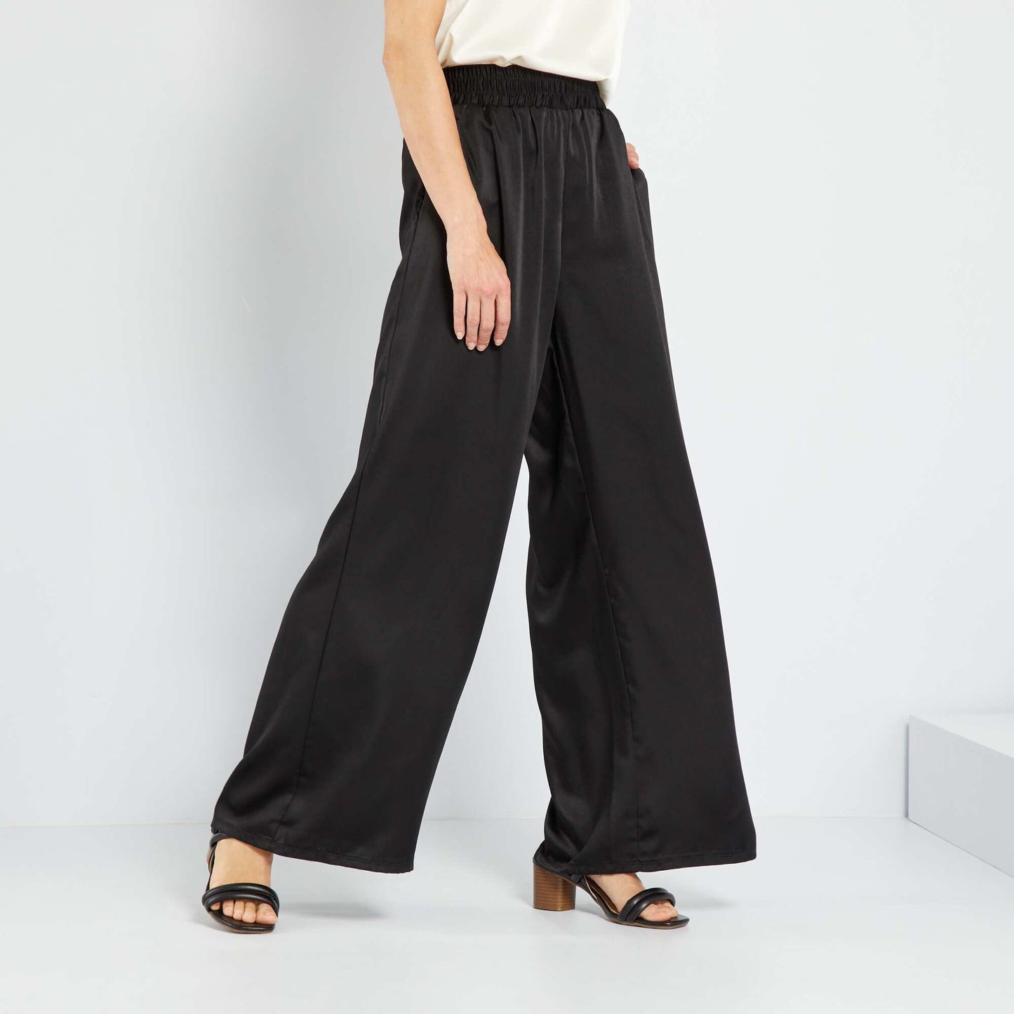 Pantalon large satin Noir