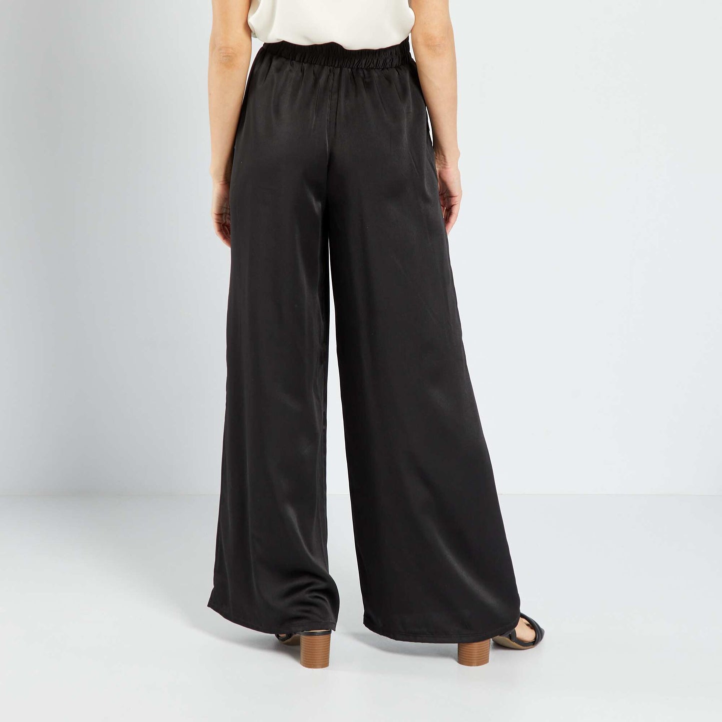 Pantalon large satin Noir