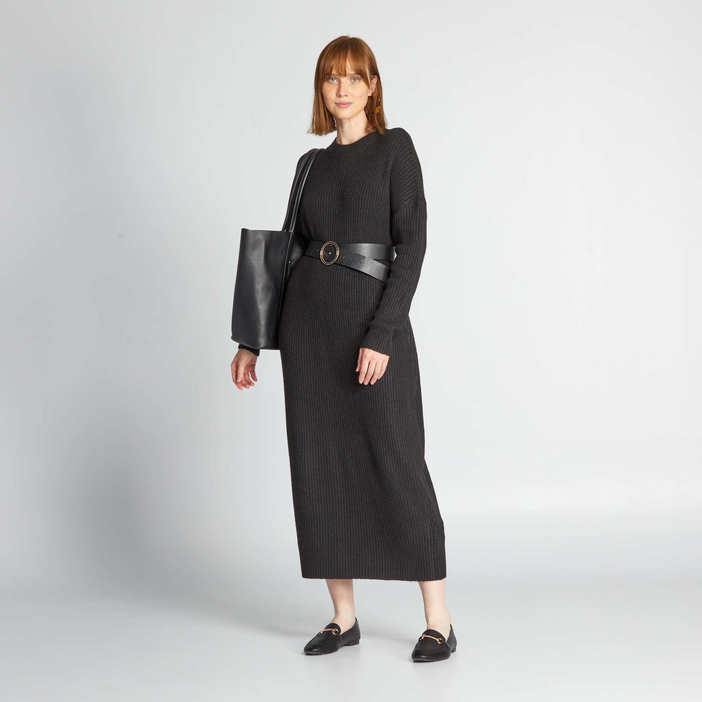 Robe longue oversize et c tel e Noir