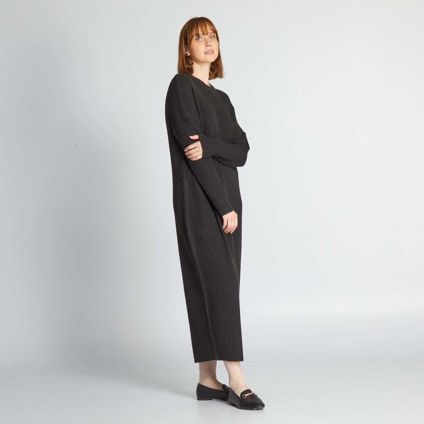 Robe longue oversize et c tel e Noir