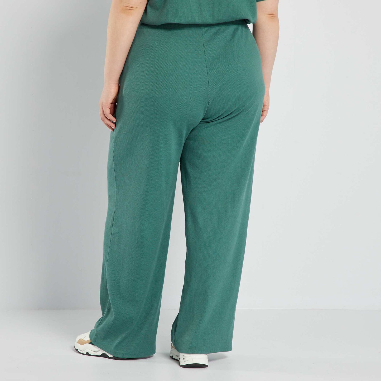Pantalon large en maille c tel e Vert