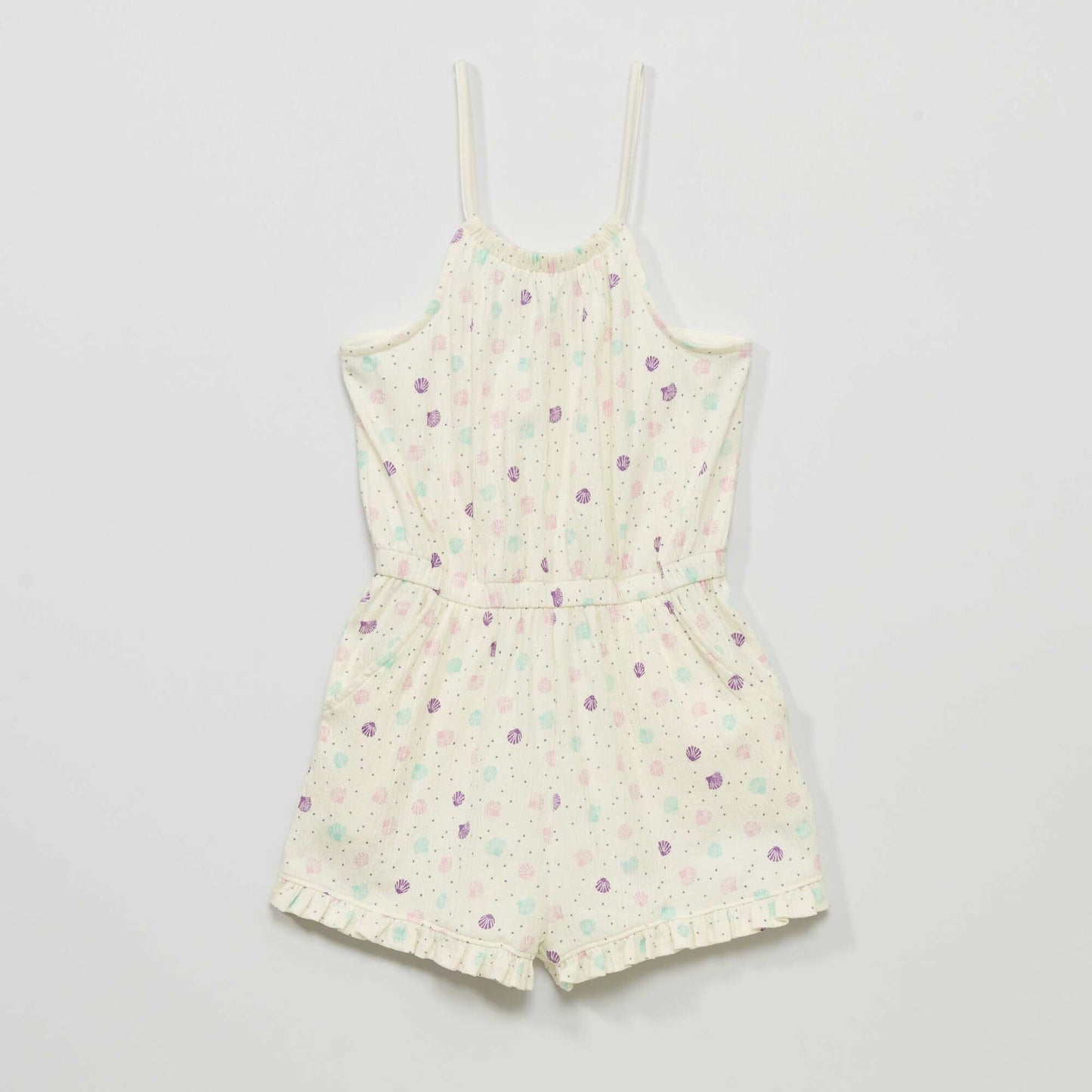 Combishort en maille ondul e avec imprim Blanc