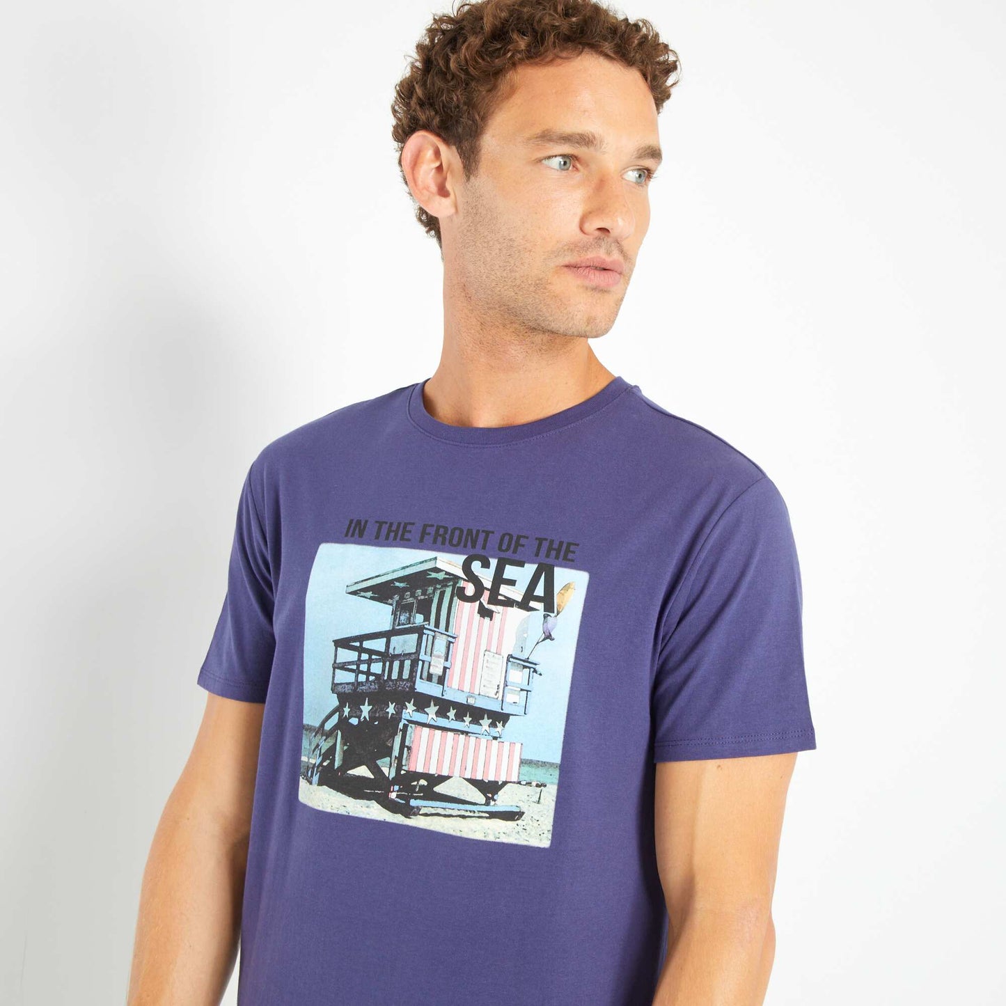 T-shirt en jersey avec print Bleu marine 'Sea'