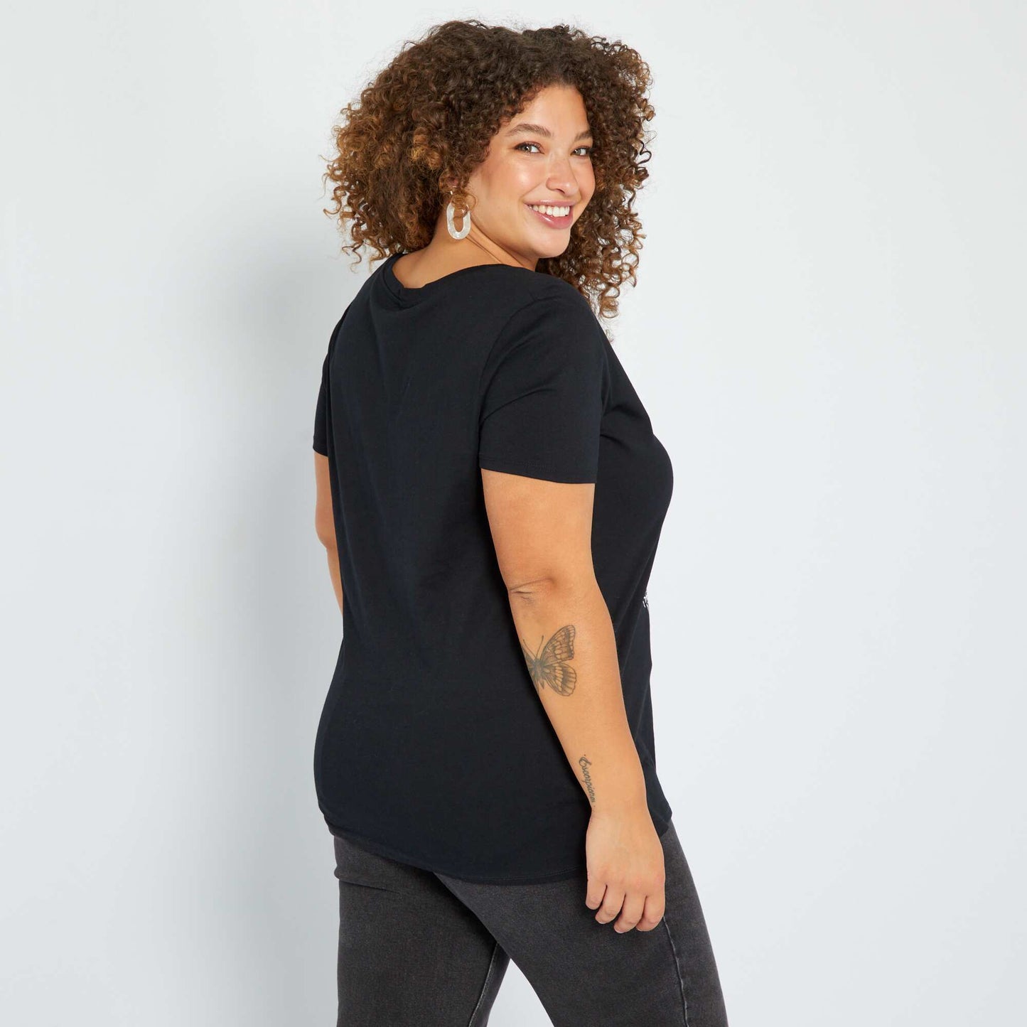 T-shirt imprim col rond Noir