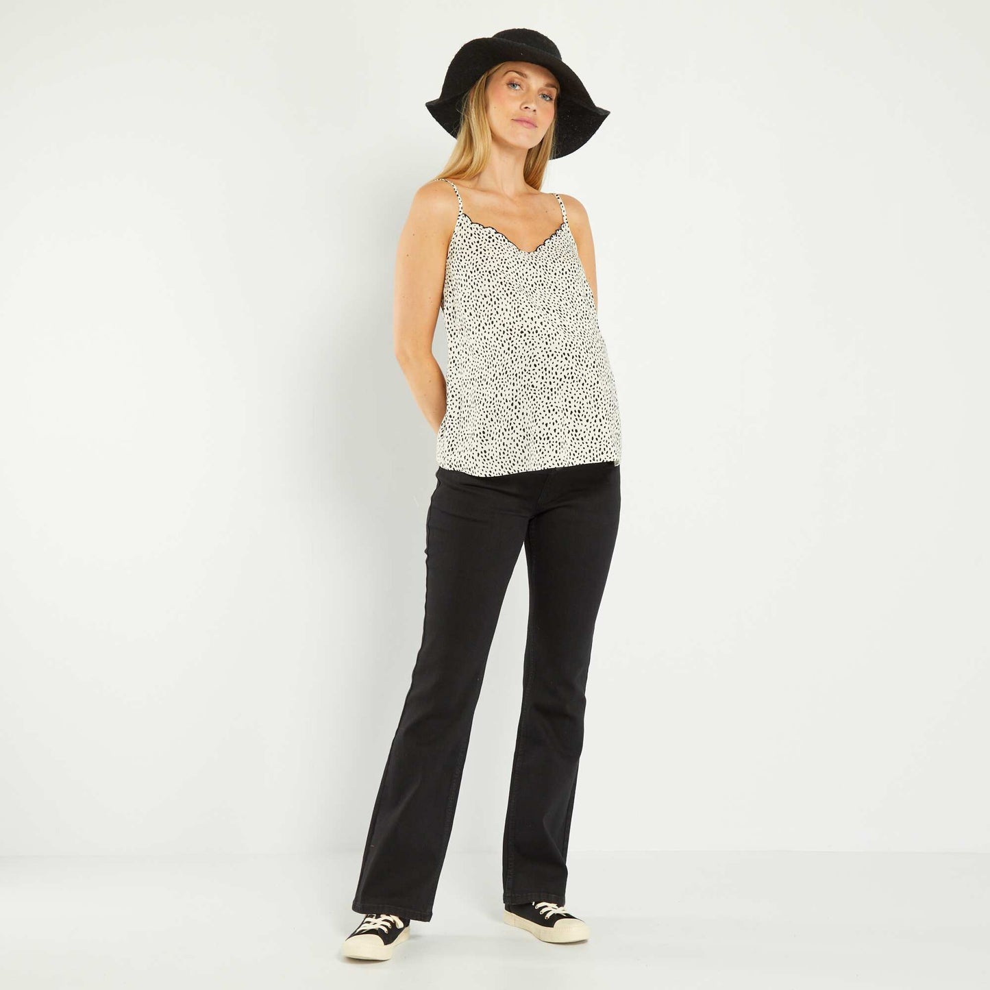 Top grossesse bords ondul s Blanc pois