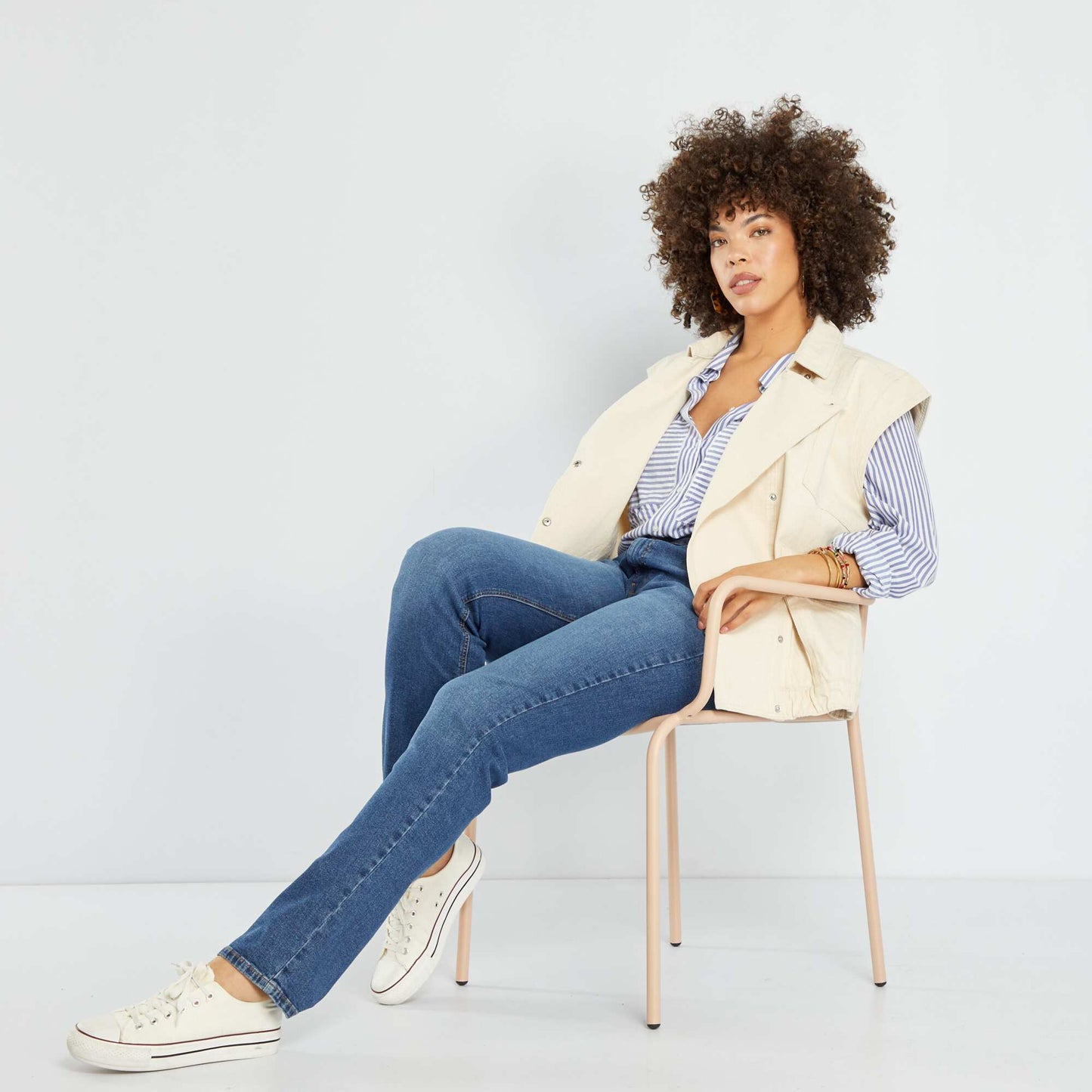 Veste l g re en denim sans manches Beige