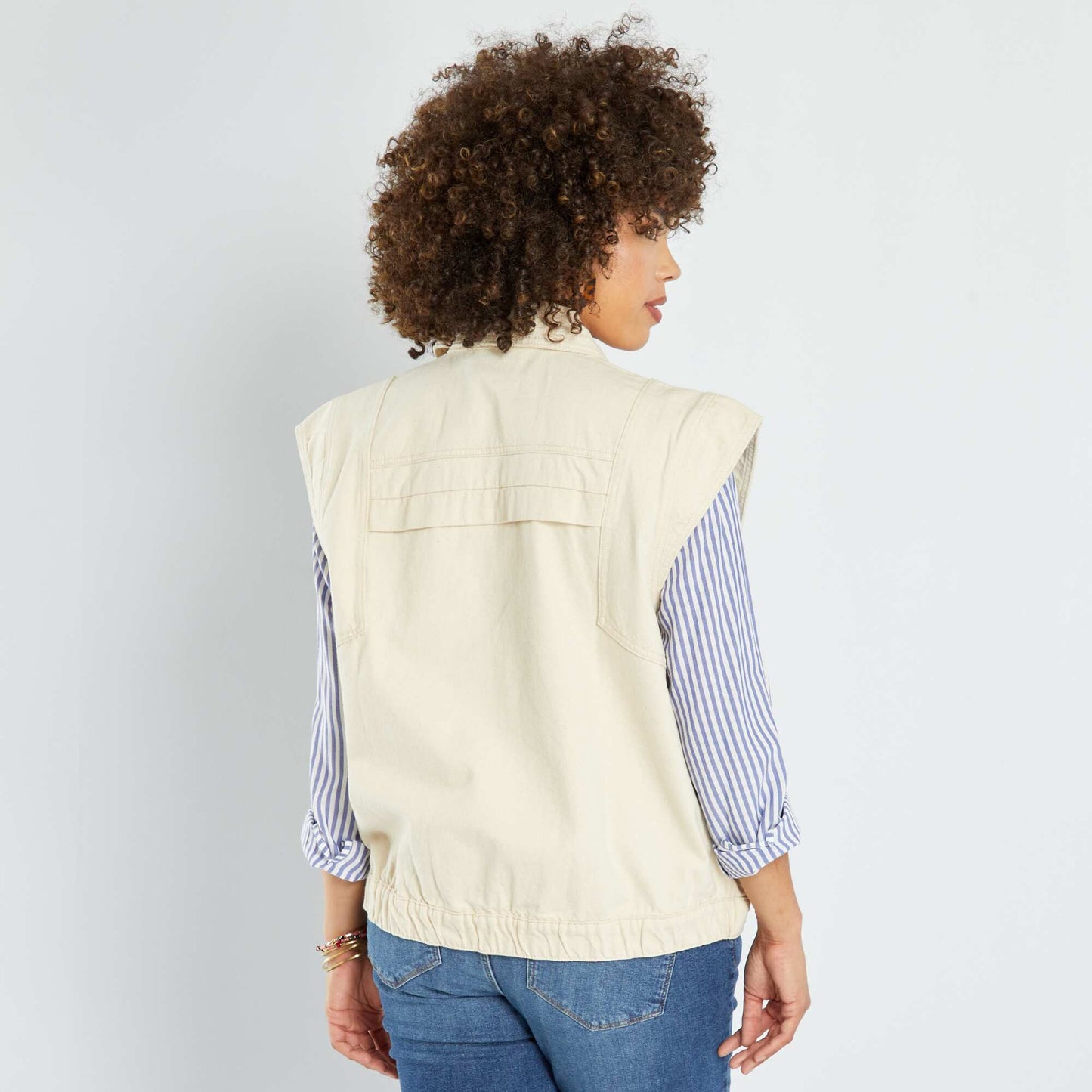 Veste l g re en denim sans manches Beige