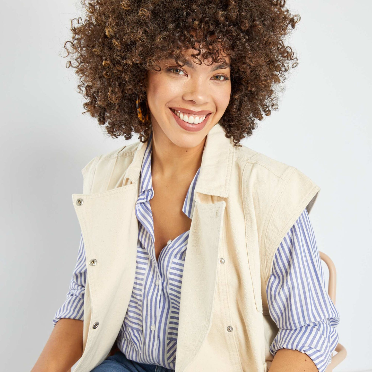 Veste l g re en denim sans manches Beige