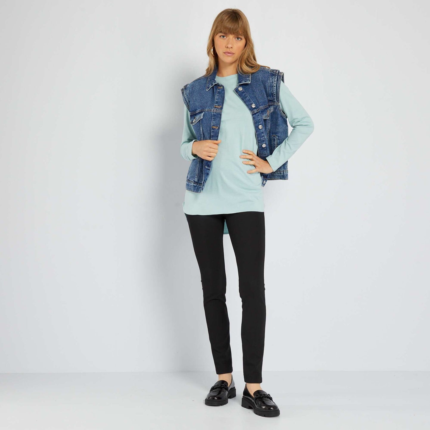 T-shirt long en jersey uni Bleu