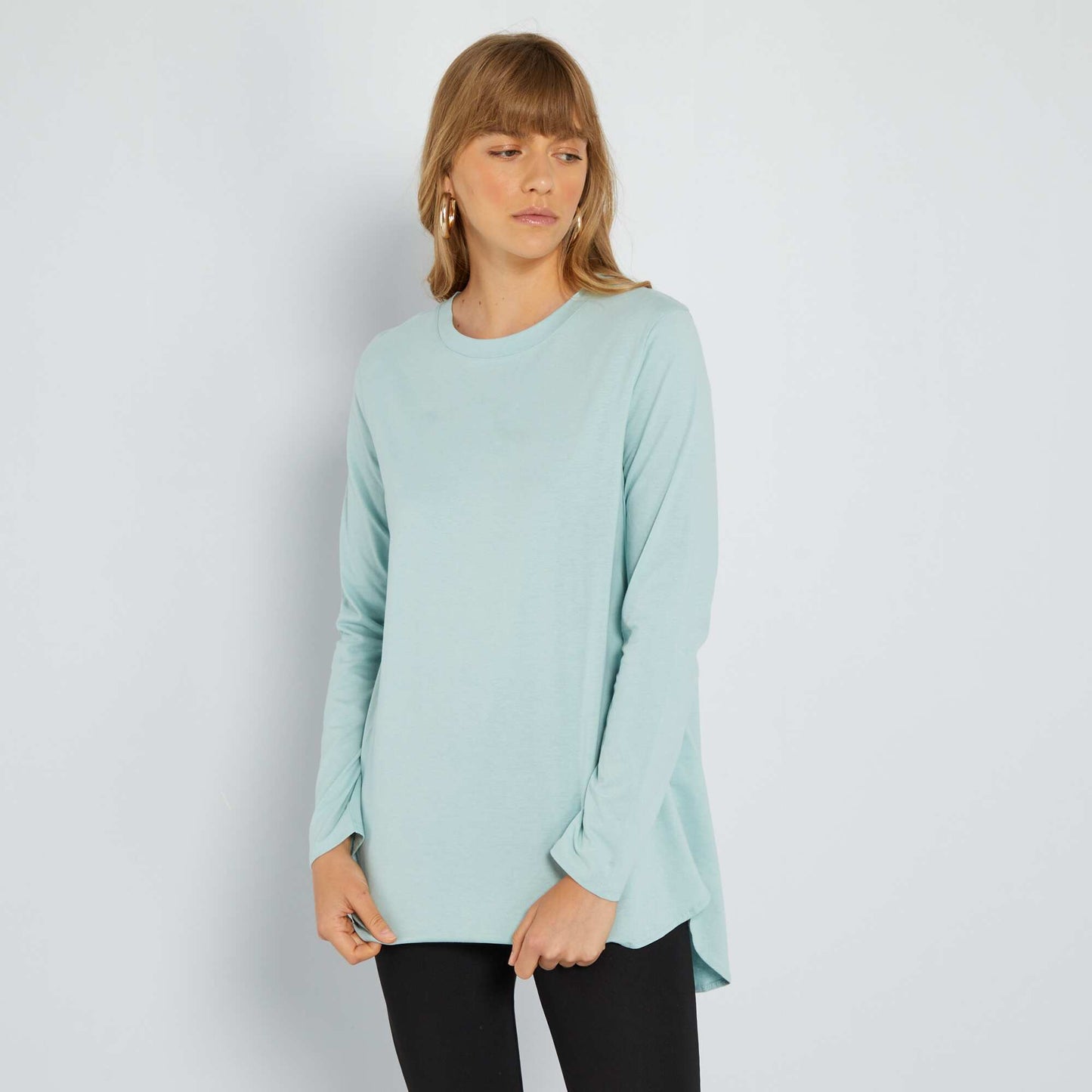 T-shirt long en jersey uni Bleu