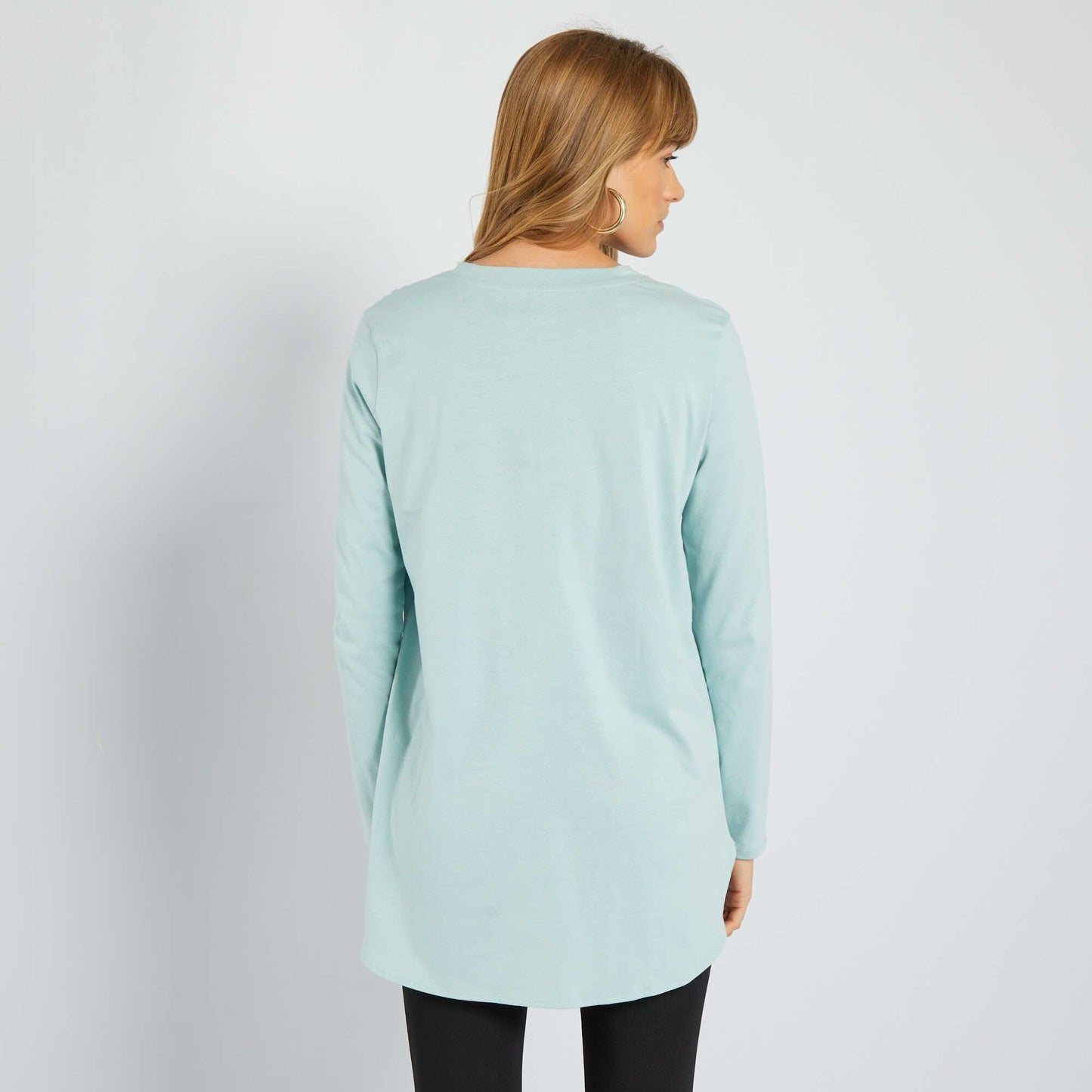 T-shirt long en jersey uni Bleu