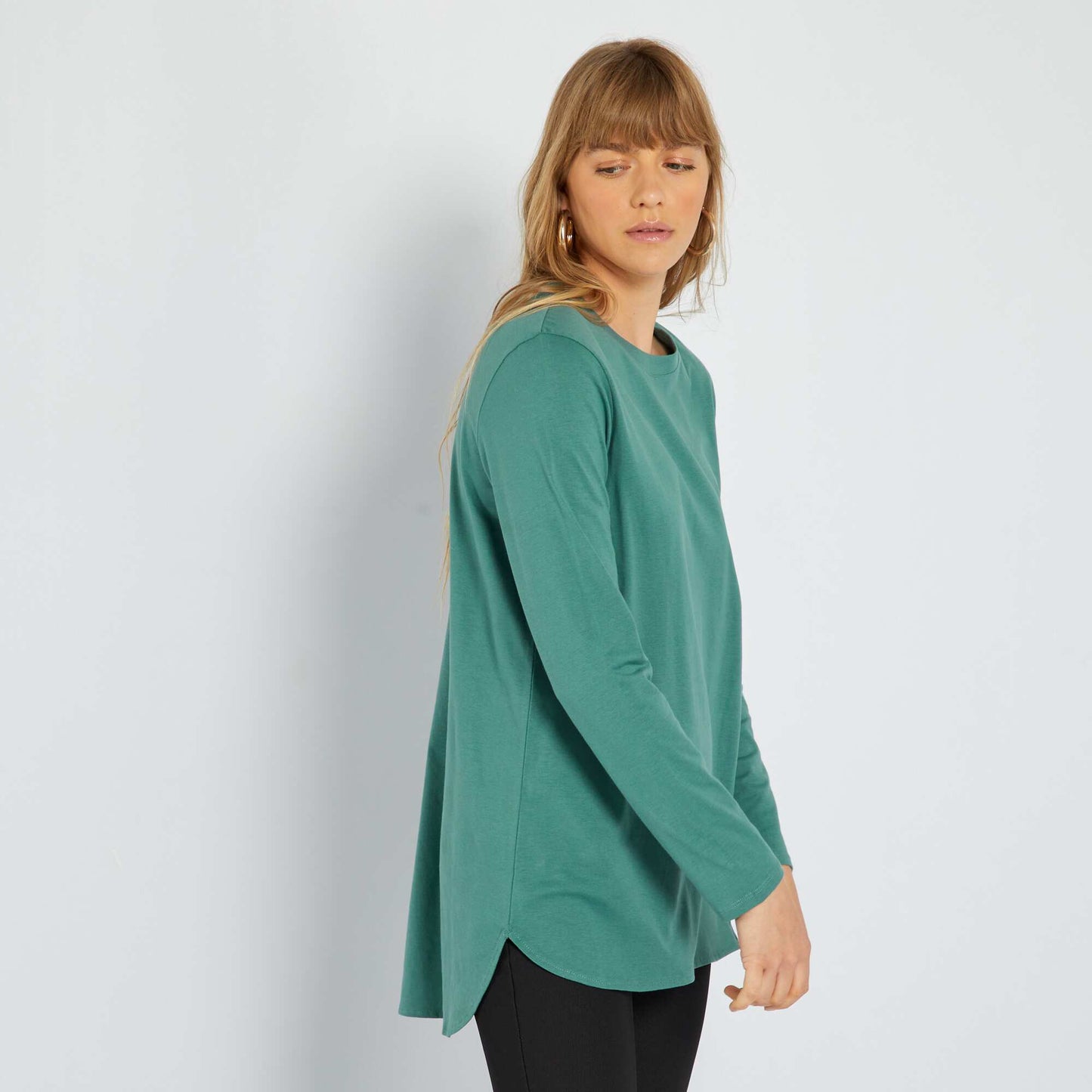 T-shirt long en jersey uni Vert