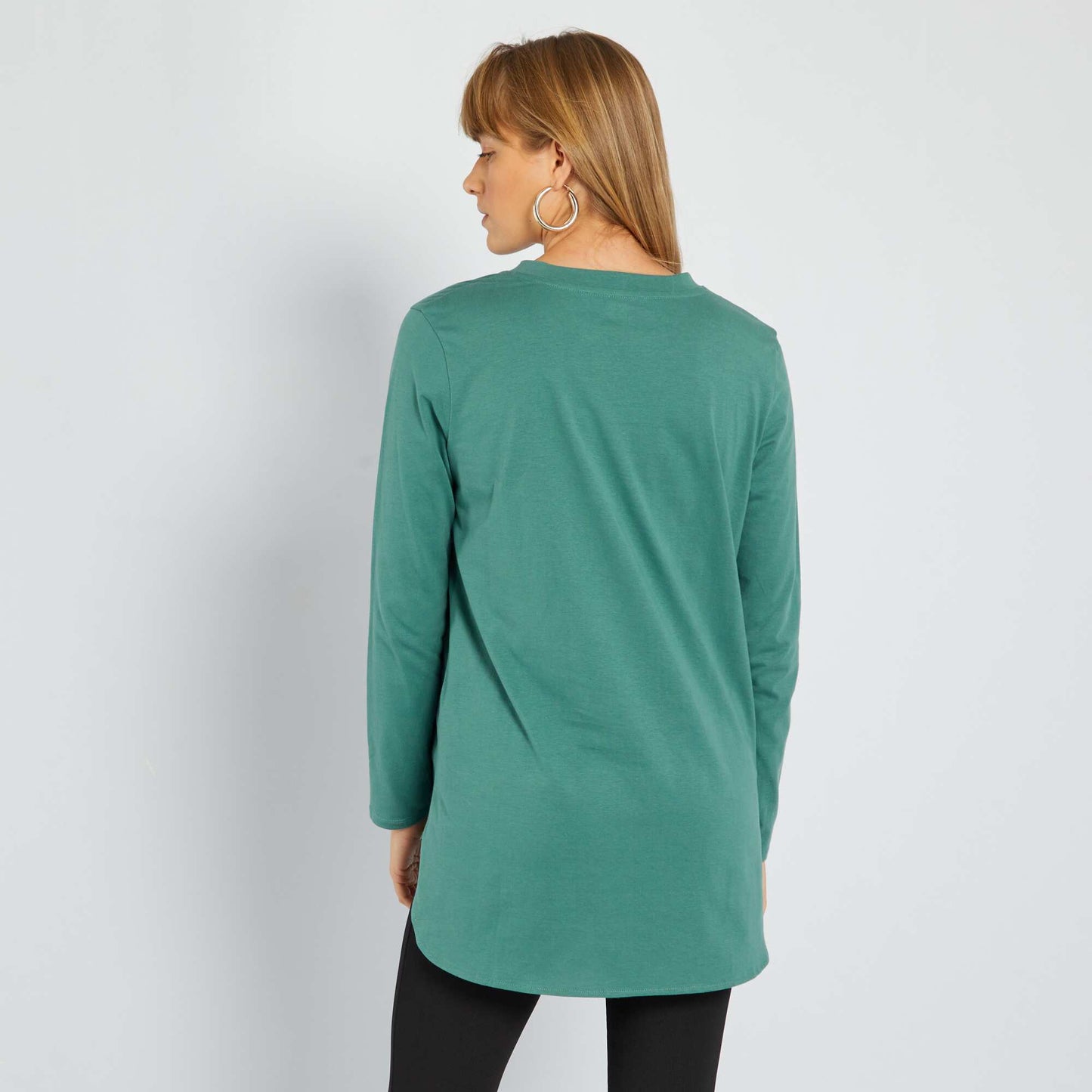 T-shirt long en jersey uni Vert