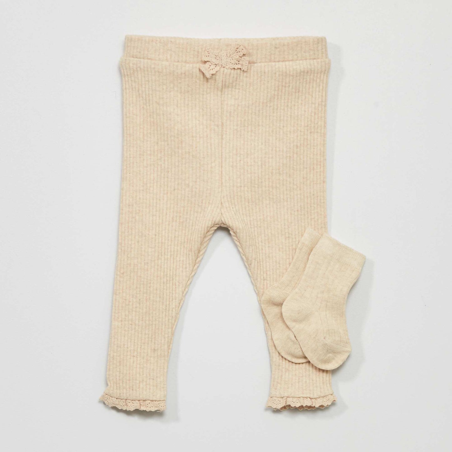 Legging + chaussettes en maille c tel e - 2 pi ces Beige