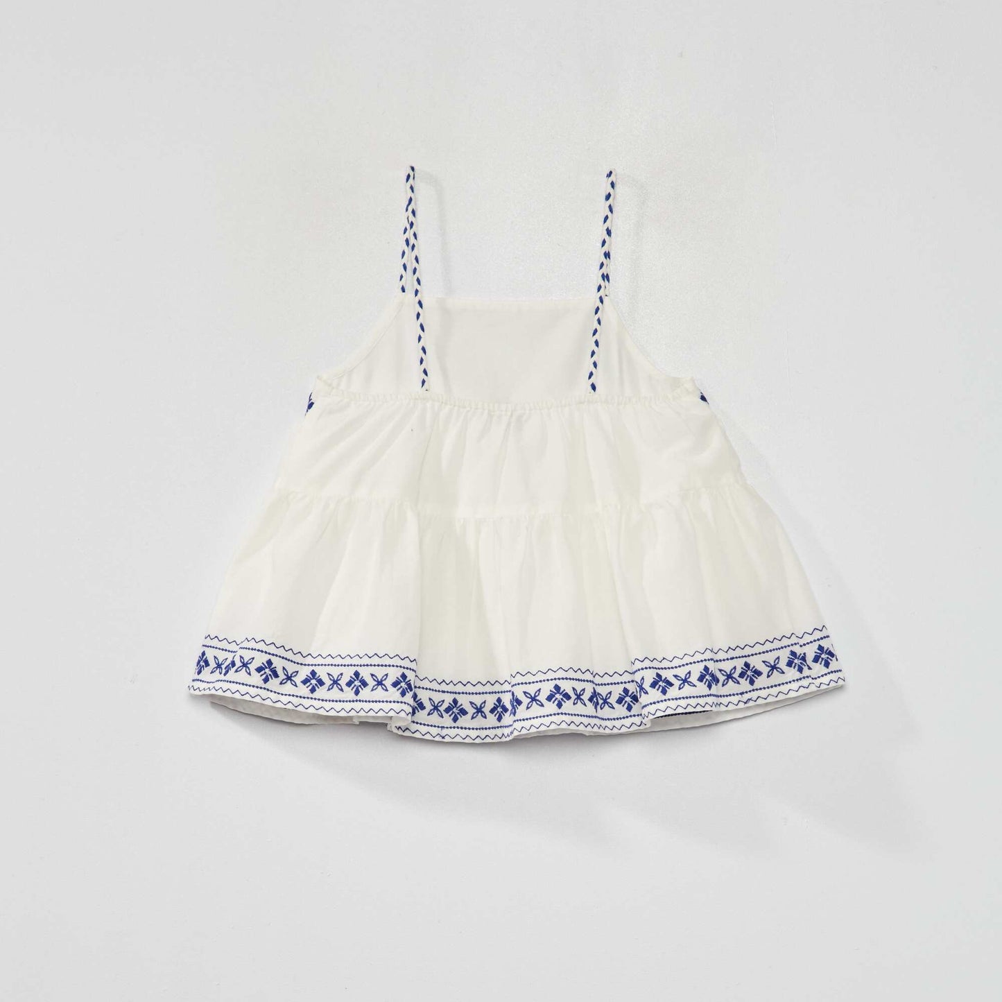 Blouse bretelles fines et broderies blanc