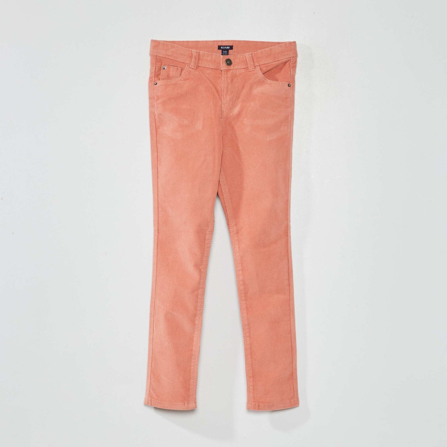 Pantalon skinny en velours uni rose