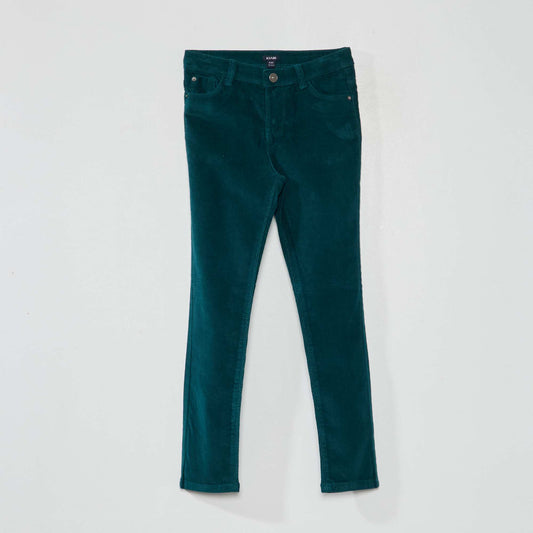 Pantalon skinny en velours uni vert