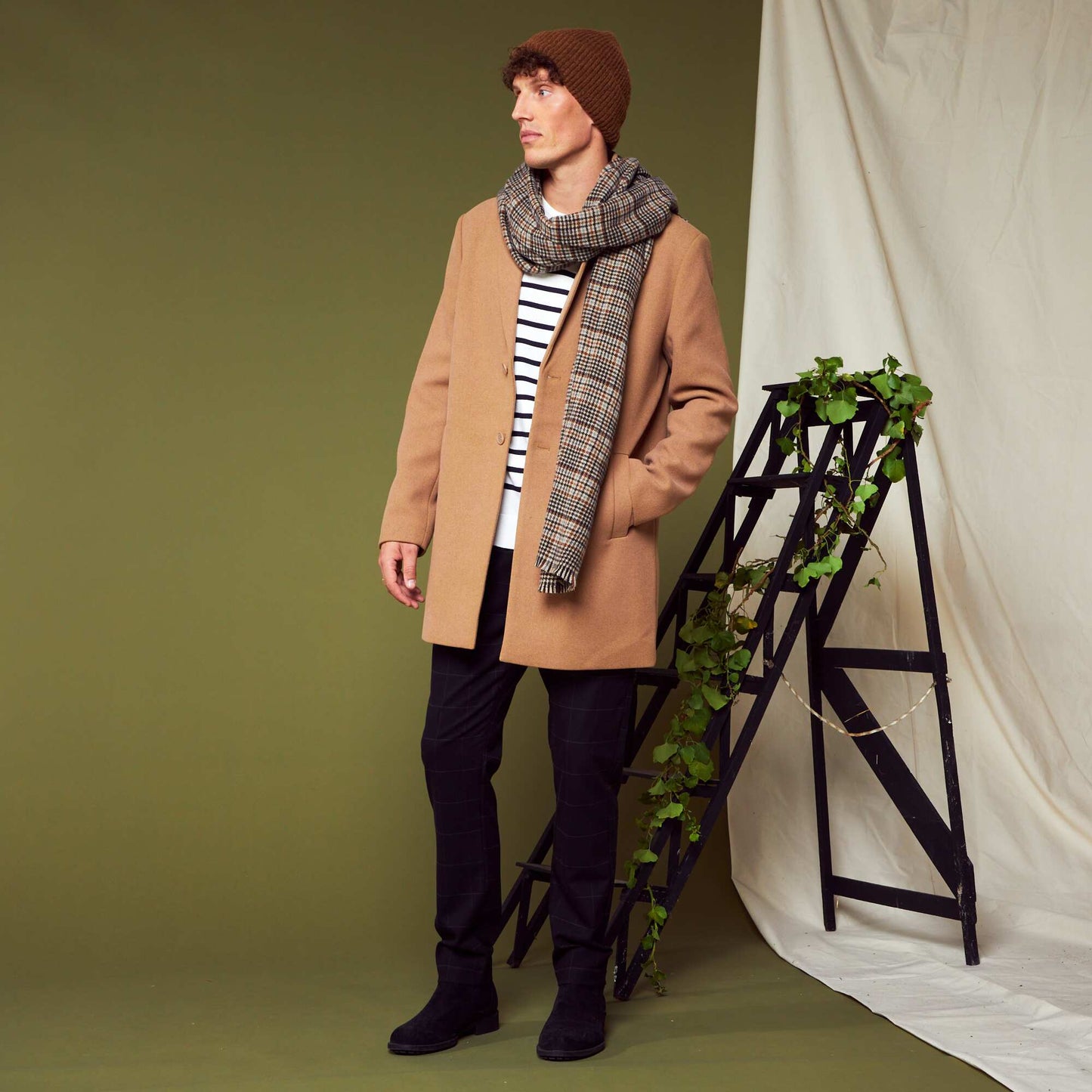 Manteau long avec ouverture boutonn e Beige