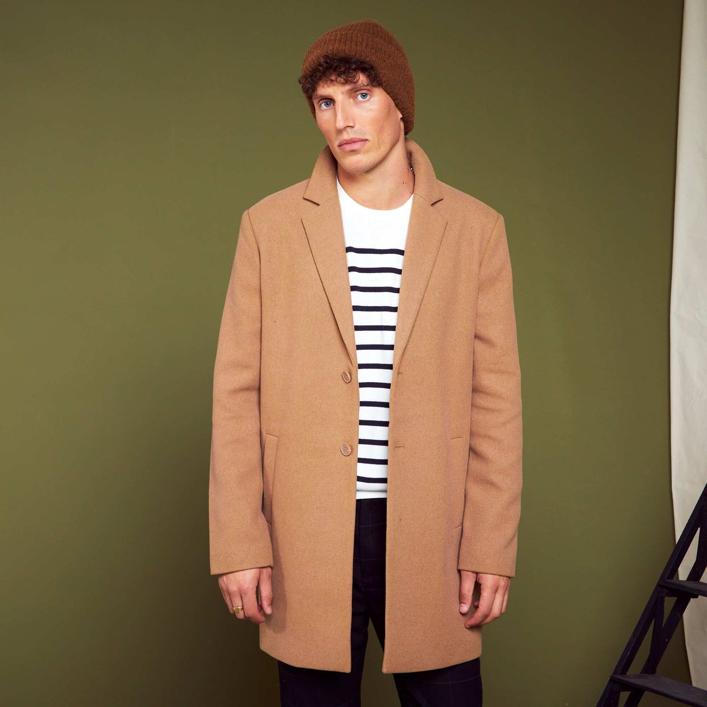 Manteau long avec ouverture boutonn e Beige