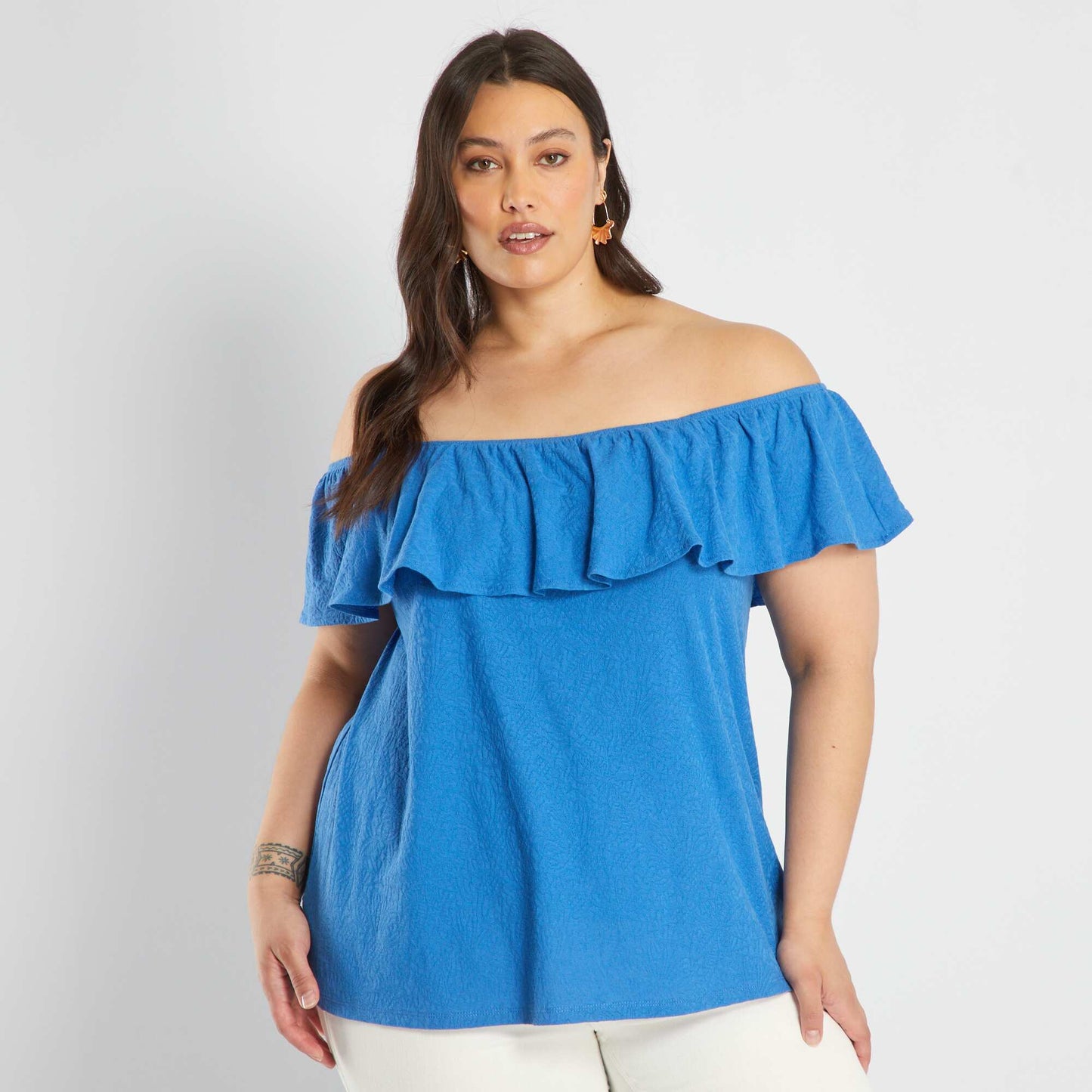 D bardeur col bardot volant Bleu