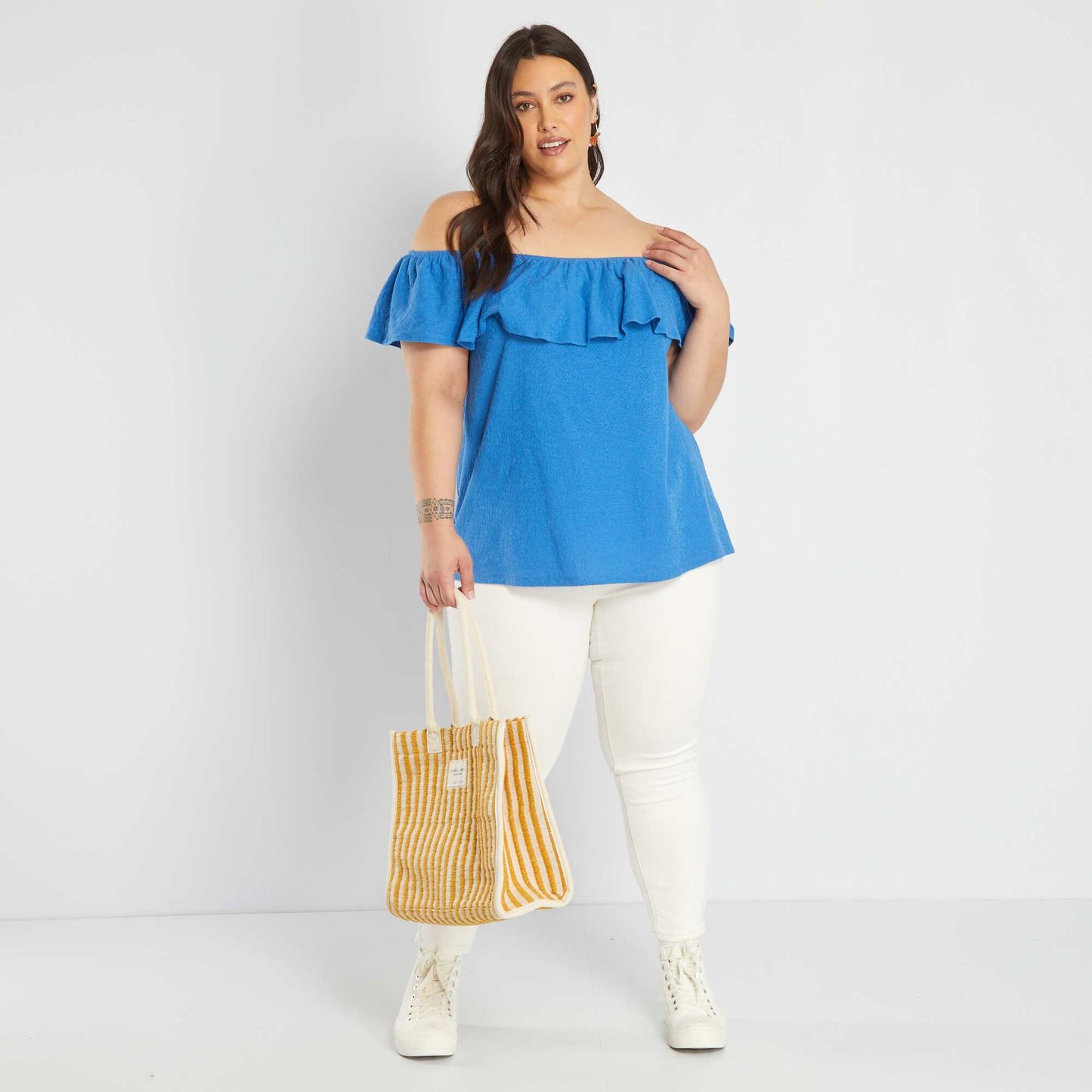 D bardeur col bardot volant Bleu