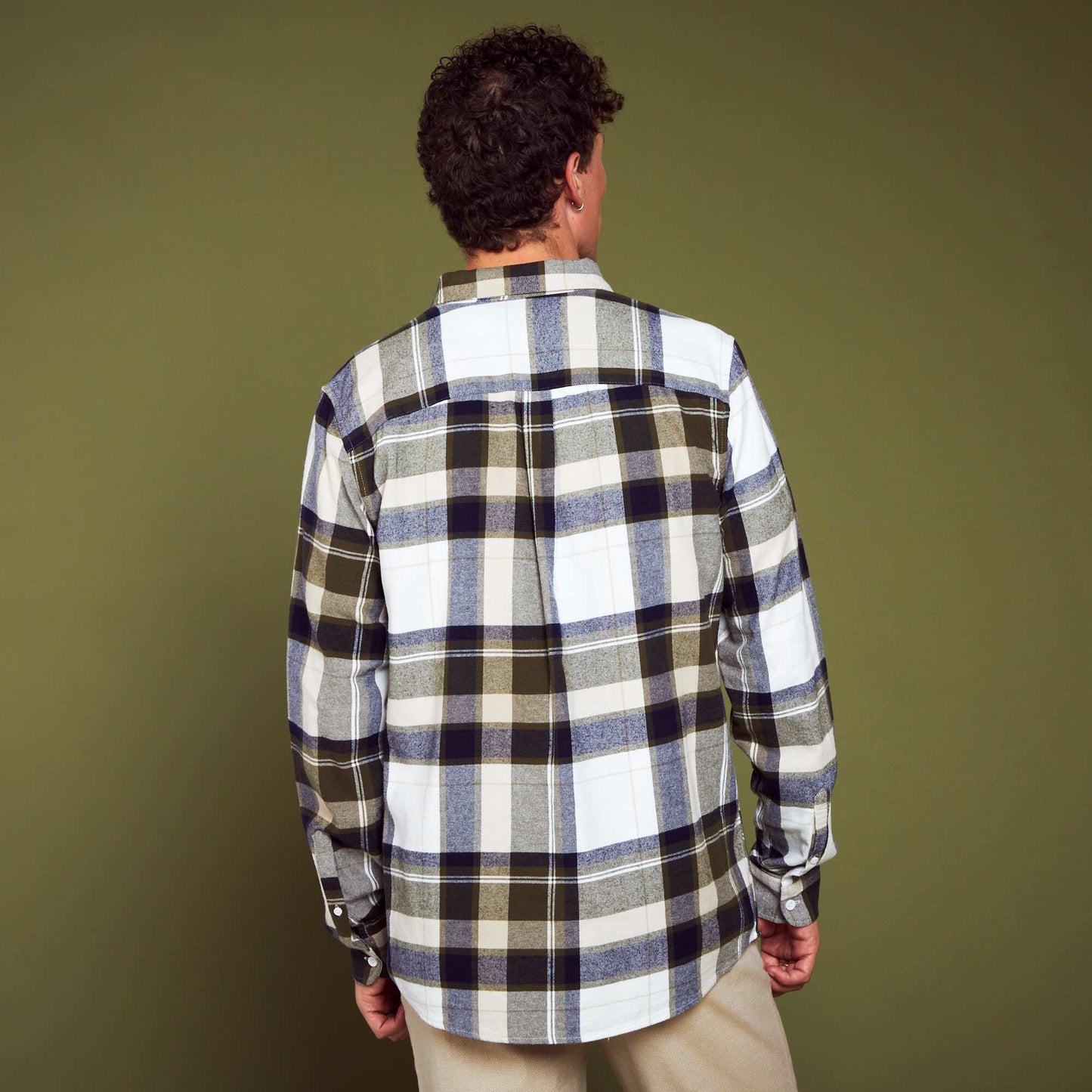 Chemise droite en flanelle BLanc/vert/bleu