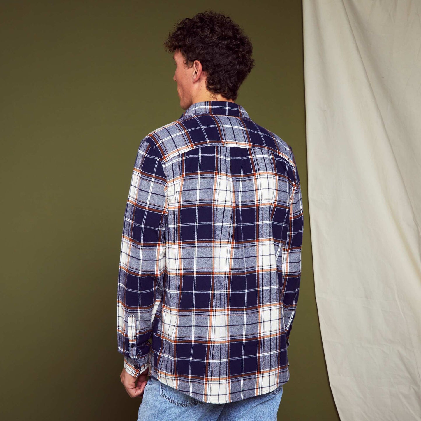 Chemise droite en flanelle Bleu/orange/blanc