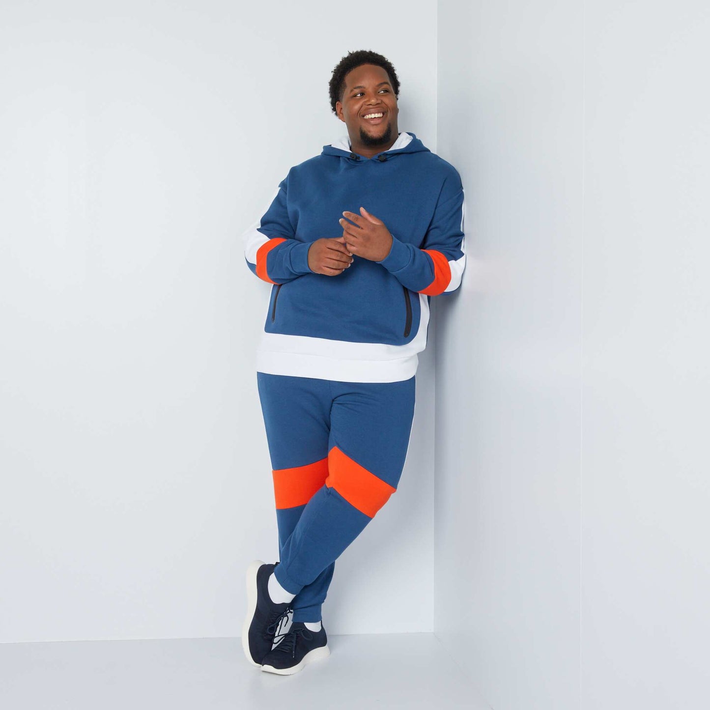 Sweat en molleton color-block bleu fonc