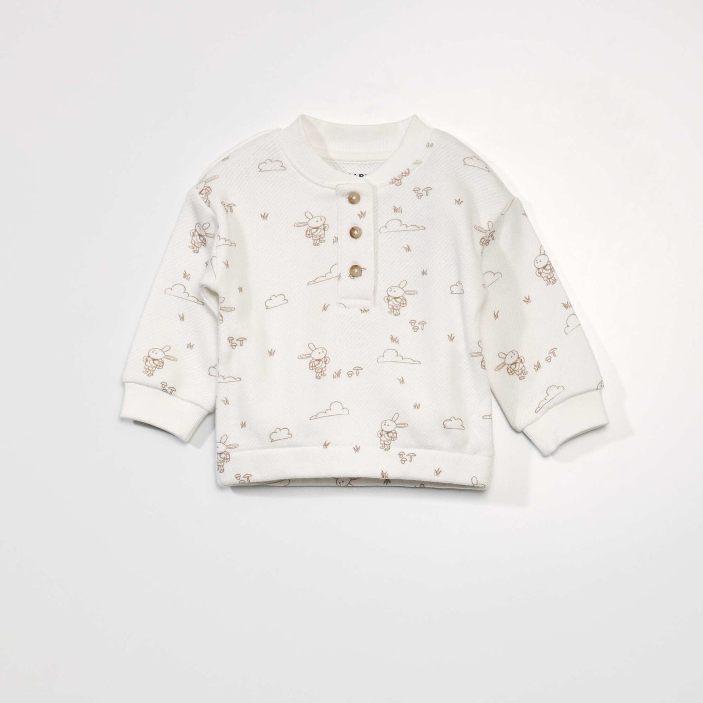 Sweat col tunisien et imprim Blanc