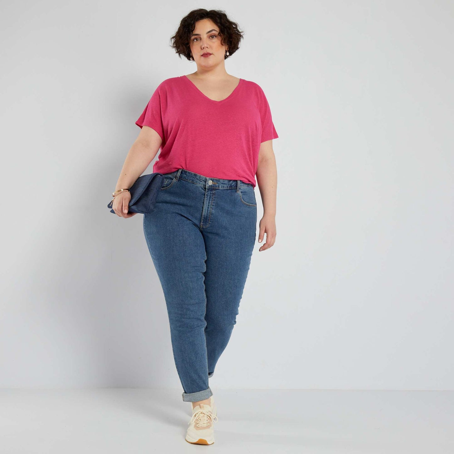T-shirt encolure V Rose