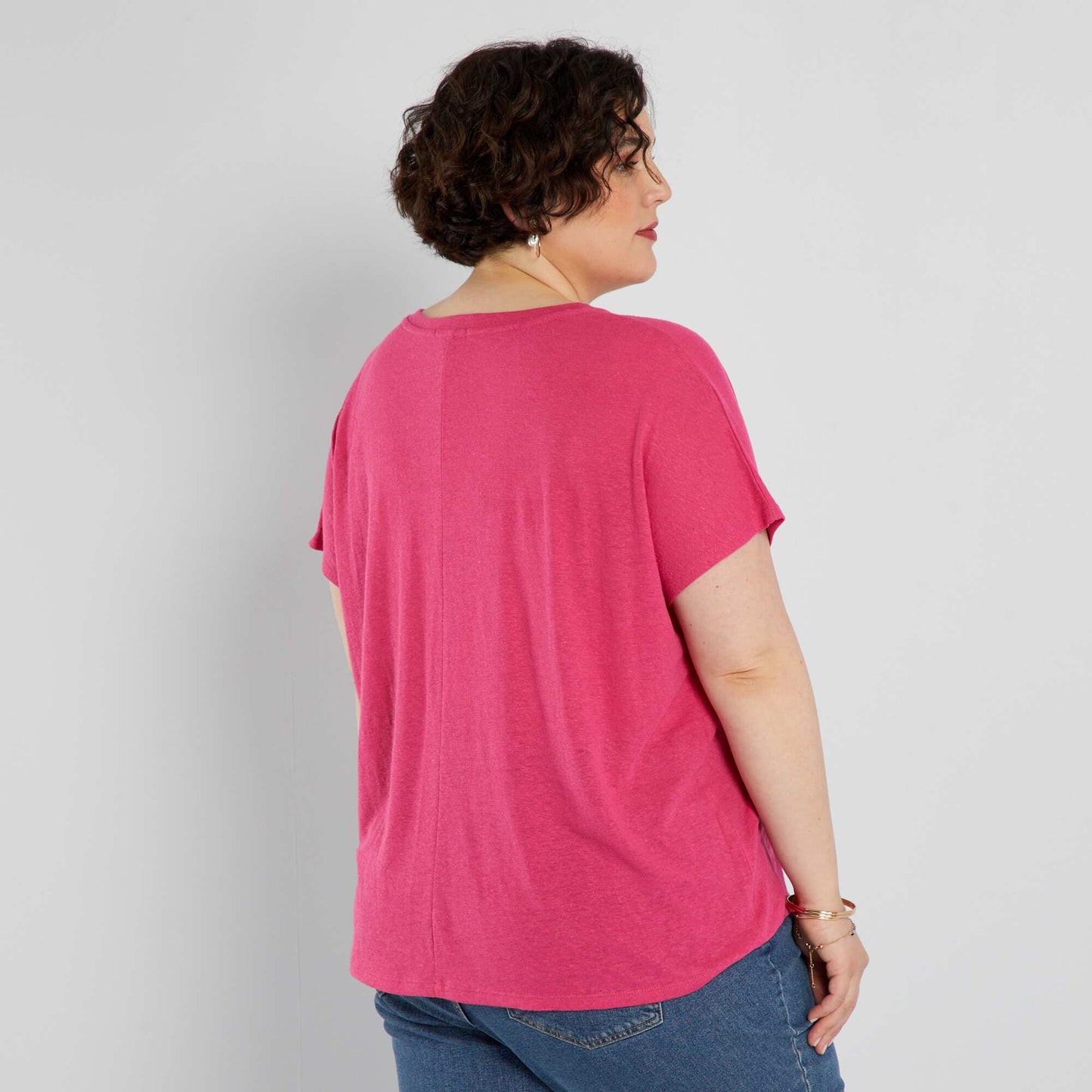 T-shirt encolure V Rose