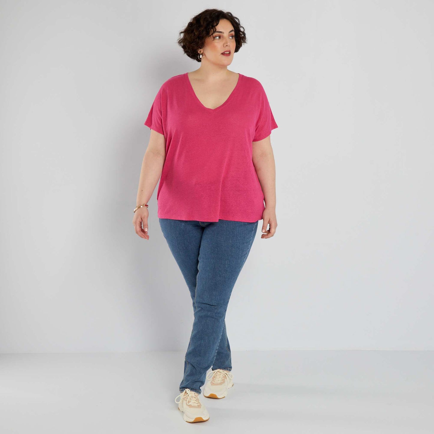 T-shirt encolure V Rose